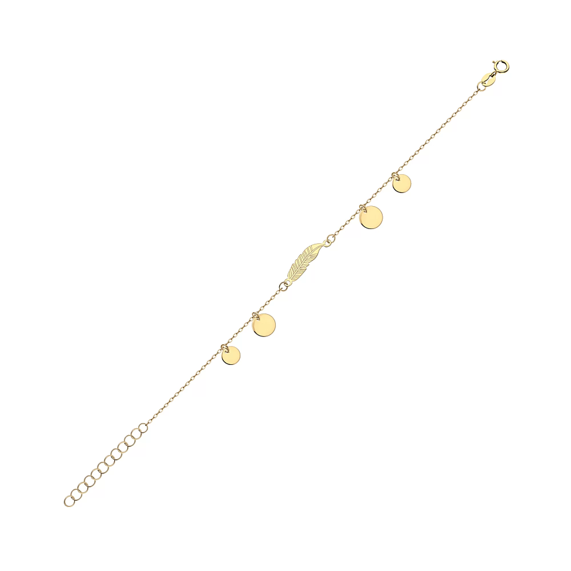 Браслет из лимонного золота с подвесами "Перо" плетение якорь - 1260185 – изображение 1