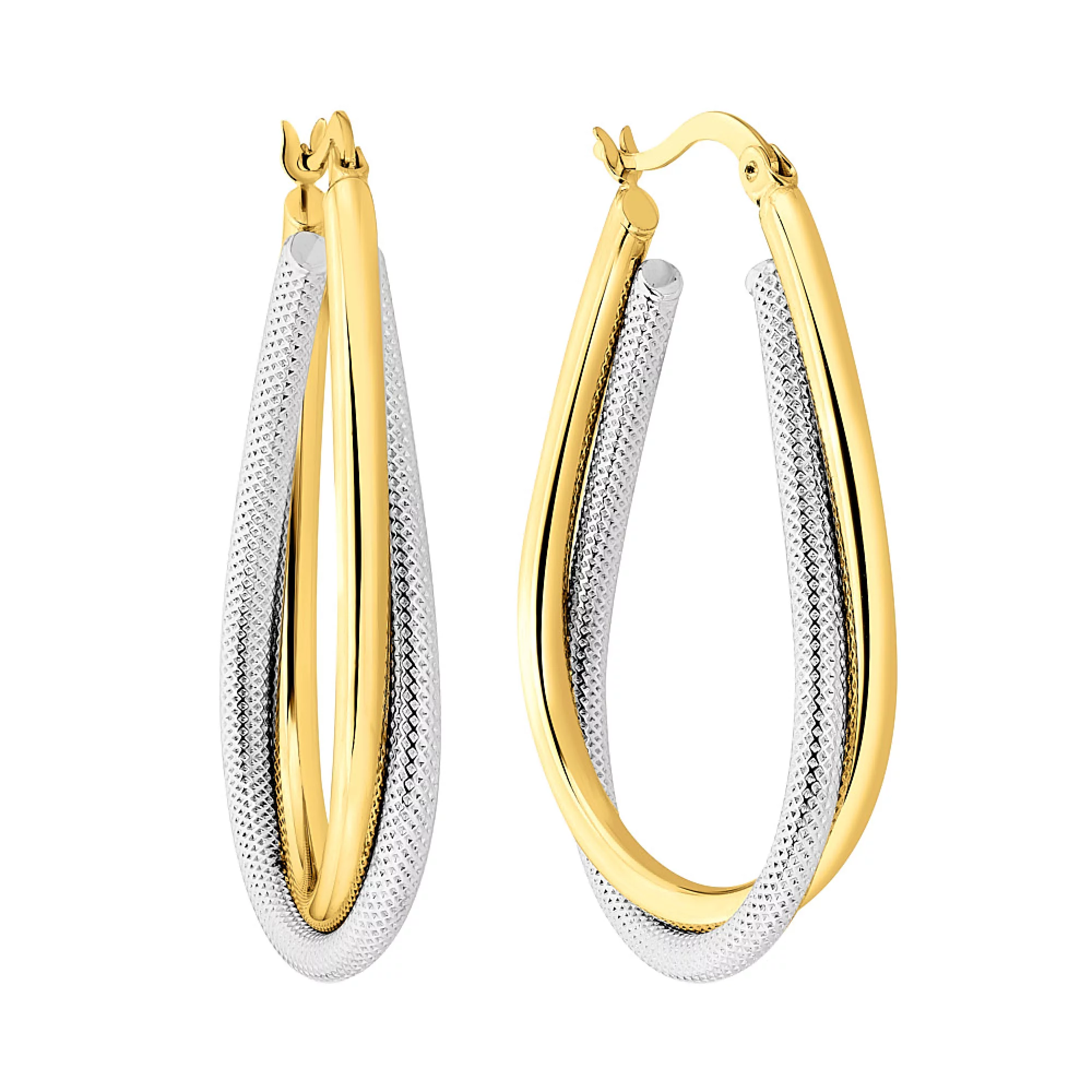 Сережки-кольца из комбинированного золота - 973332 – изображение 1