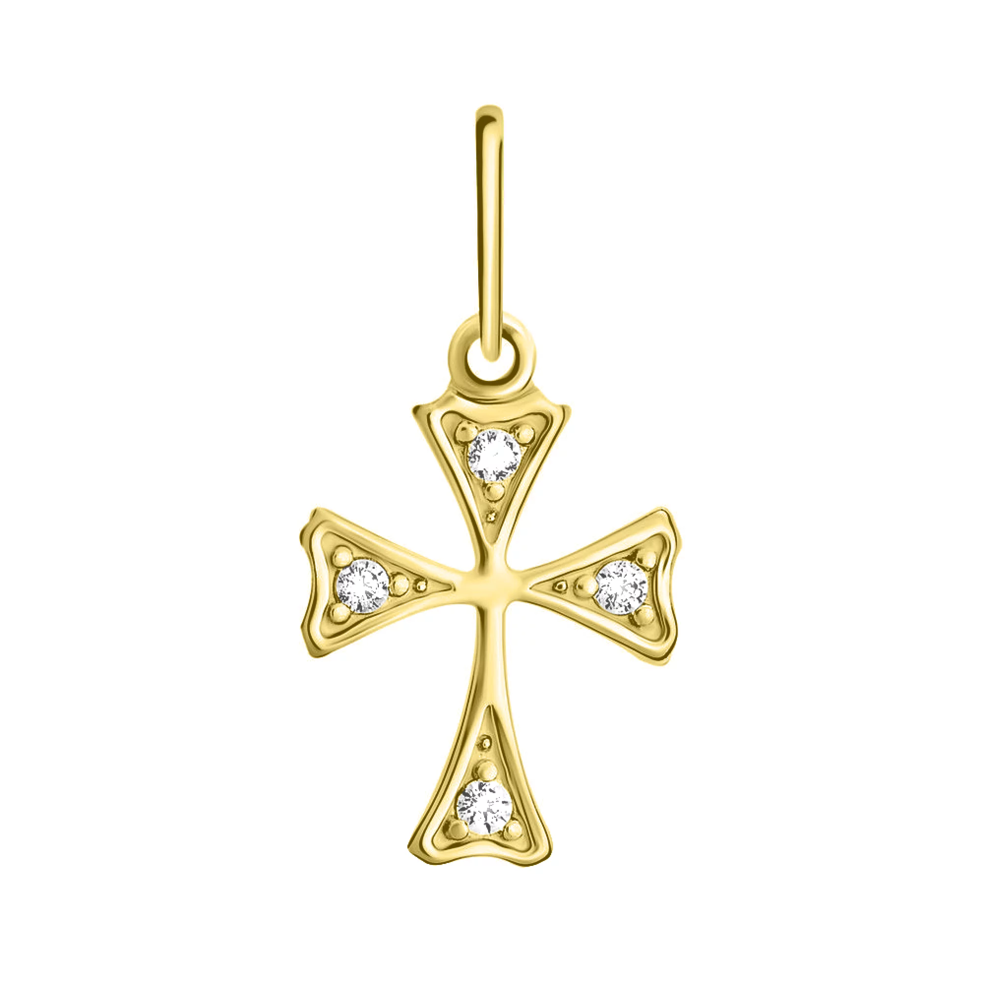 Декоративний хрестик з лимонного золота та фіанітами - 1522325 – зображення 1