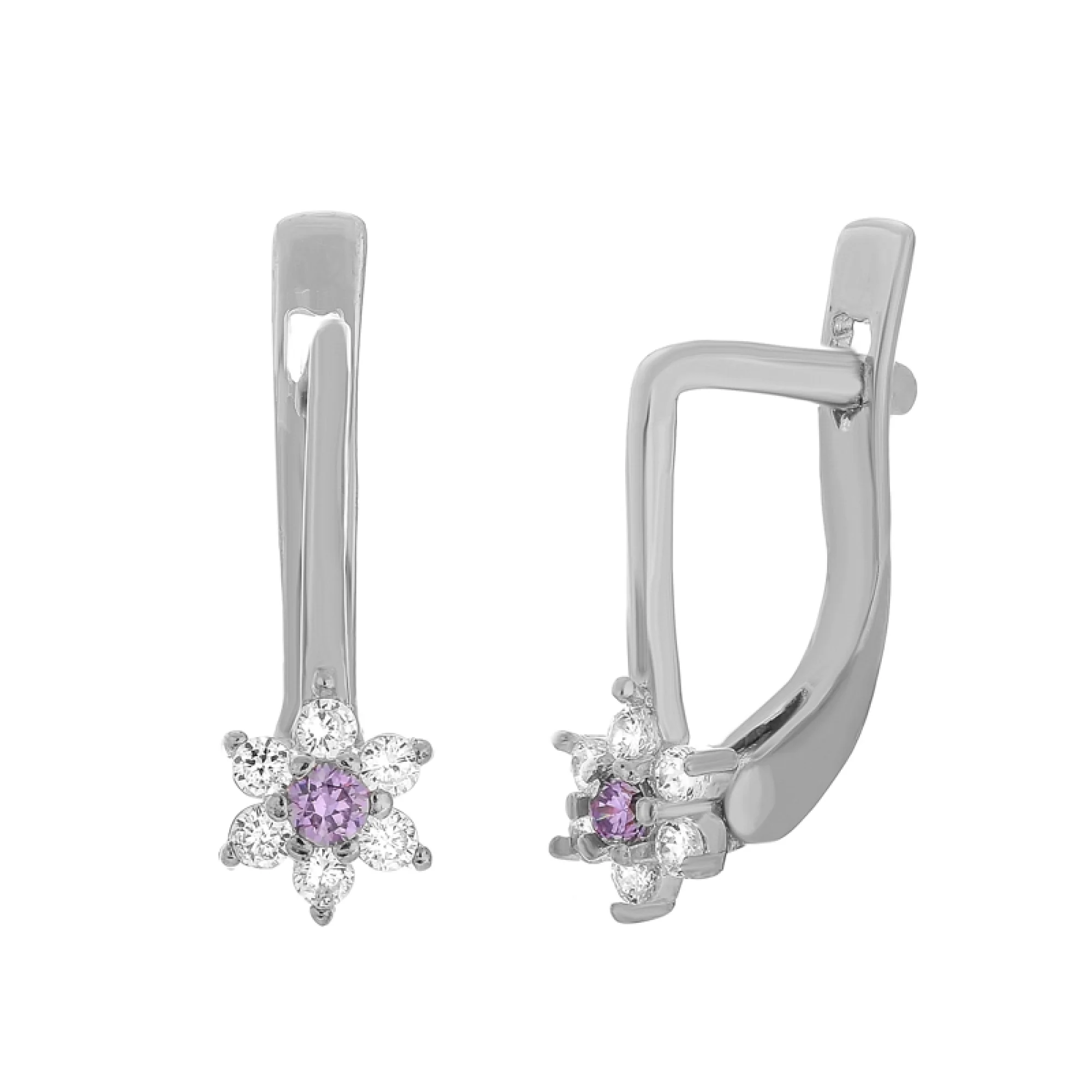 Серебряные серьги с фианитом - 379726 - 1