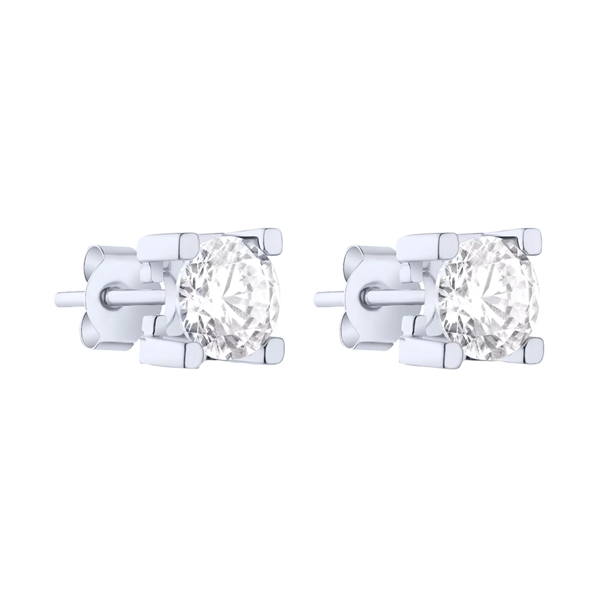 Сережки-гвоздики срібні з фіанітом - 1693779 – зображення 1