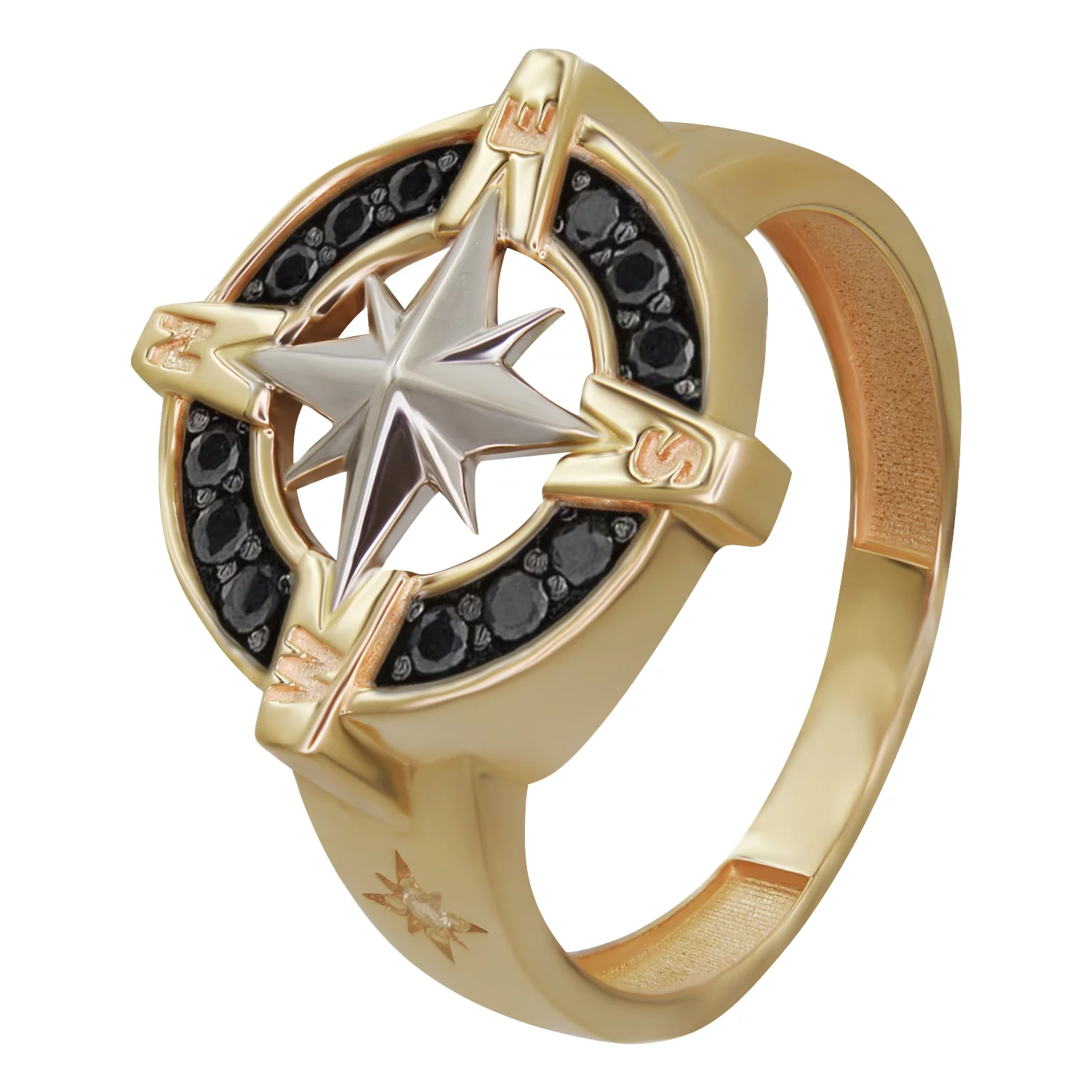 Перстень из комбинированного золота с фианитом Компас. Артикул КП001ч: цена, отзывы, фото – купить в интернет-магазине AURUM