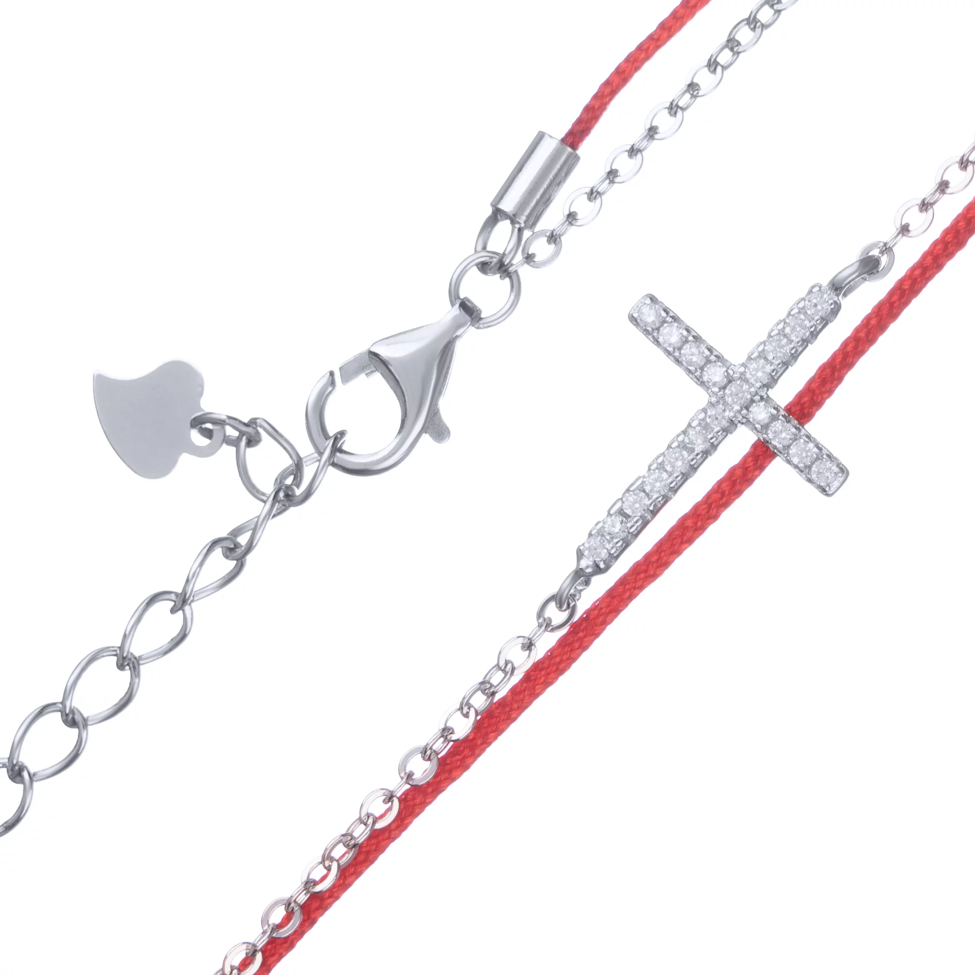 Браслет из красного шелка с серебром  "Крестик" - 1688405 – изображение 2