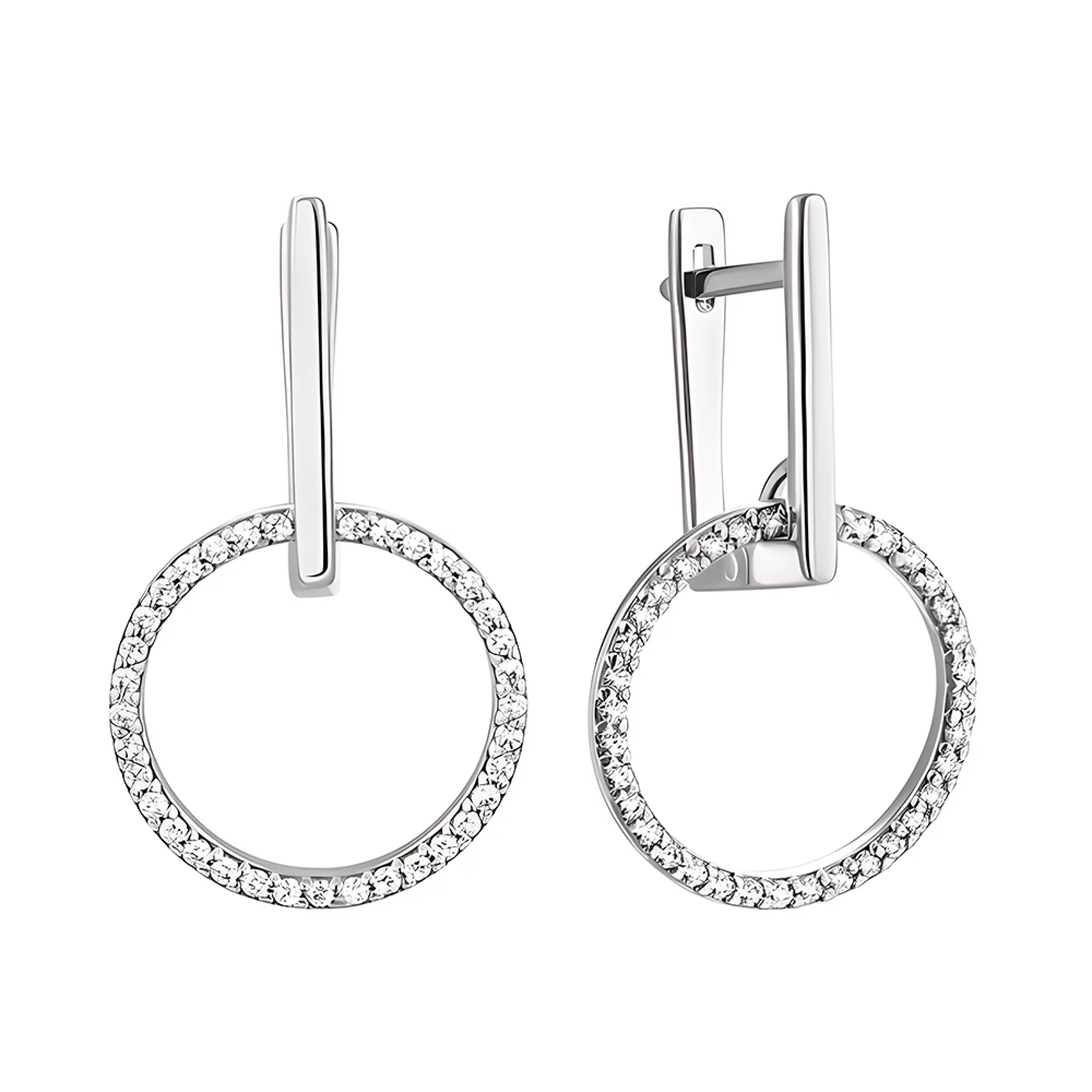 Сережки зі срібла "Кільця" з доріжкою фіанітів - 1542895 – зображення 1
