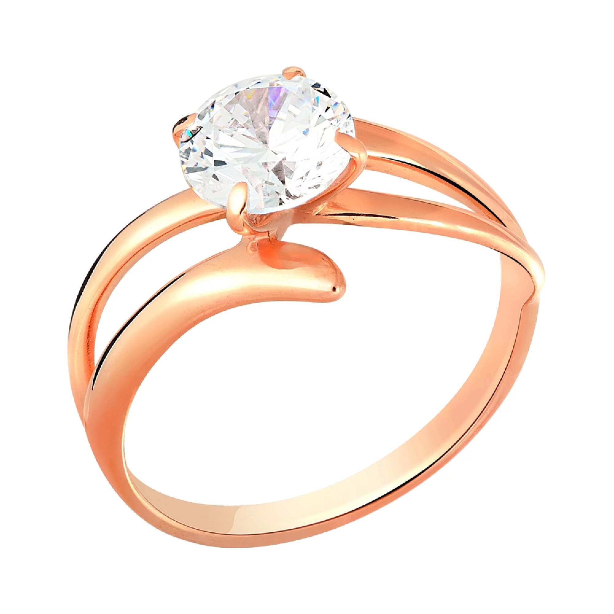 Кольцо для помолвки из красного золота с фианитом - 961222 – изображение 1