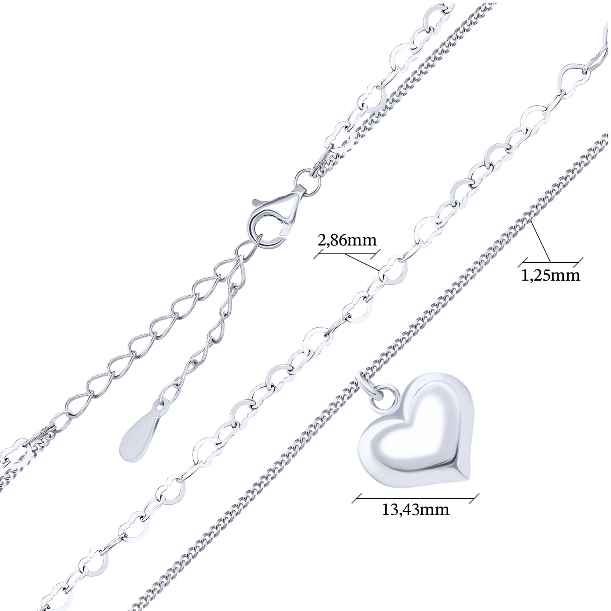 Срібне подвійне кольє з підвіскою "Серце" плетіння фантазія - 1592845 – зображення 3