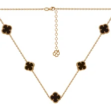 Кольє в червоному золоті з підвісами "Конюшина" з оніксом плетіння якірне - 1567397