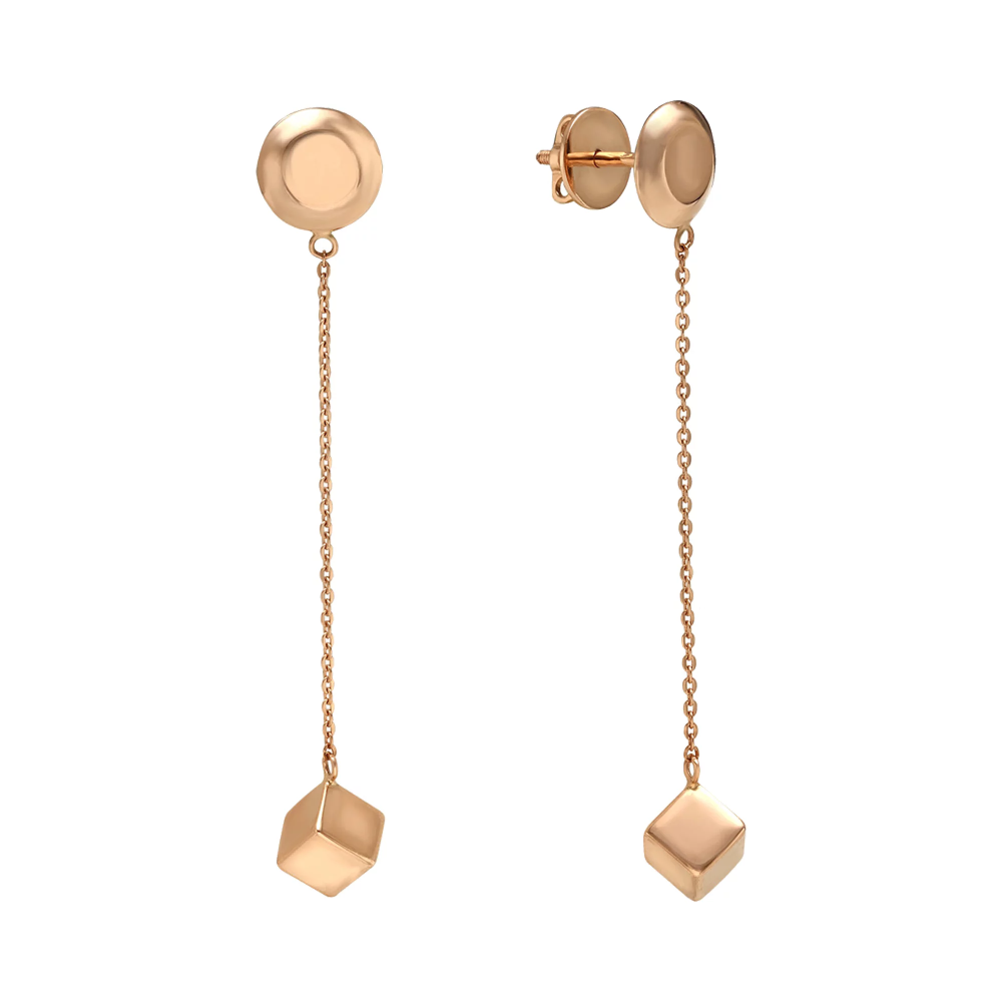 Сережки-гвоздики золоті з підвісами "Кубики" - 1443599 – зображення 1