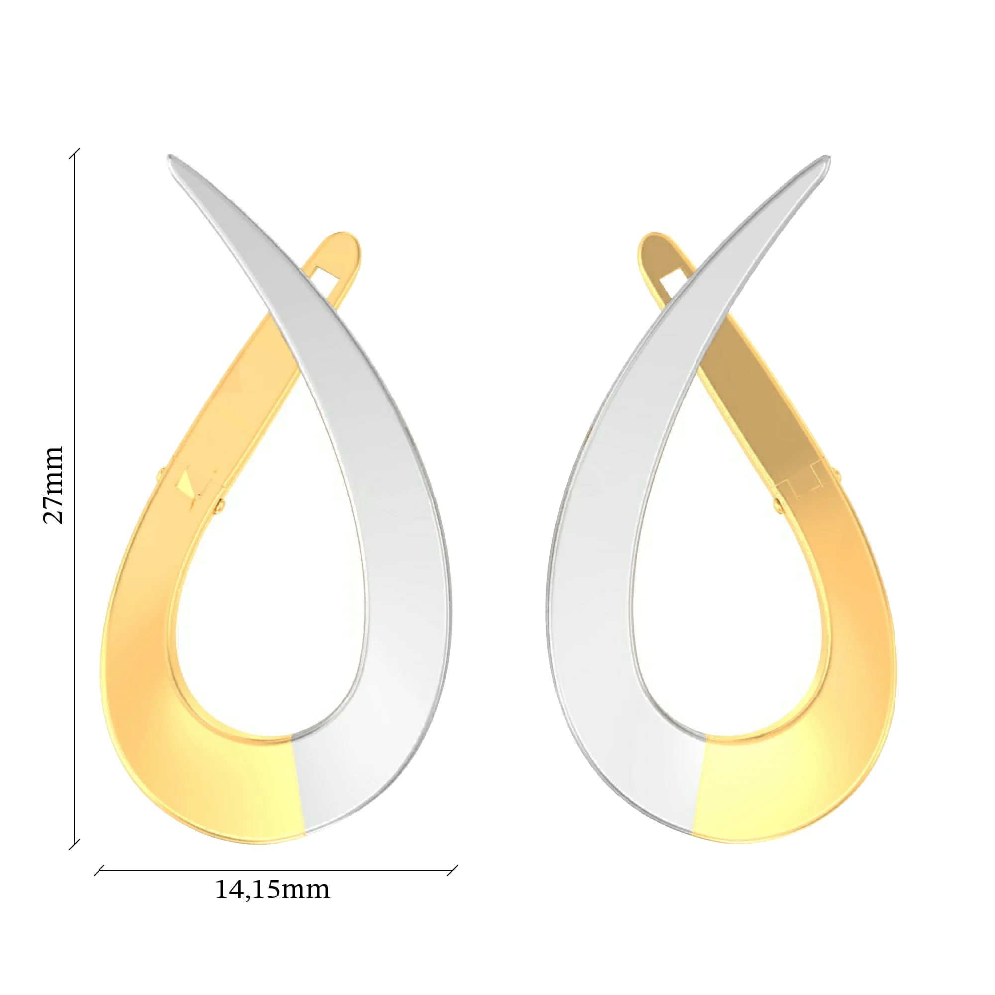 Сережки "Капли" из комбинированного золота - 613738 - 2