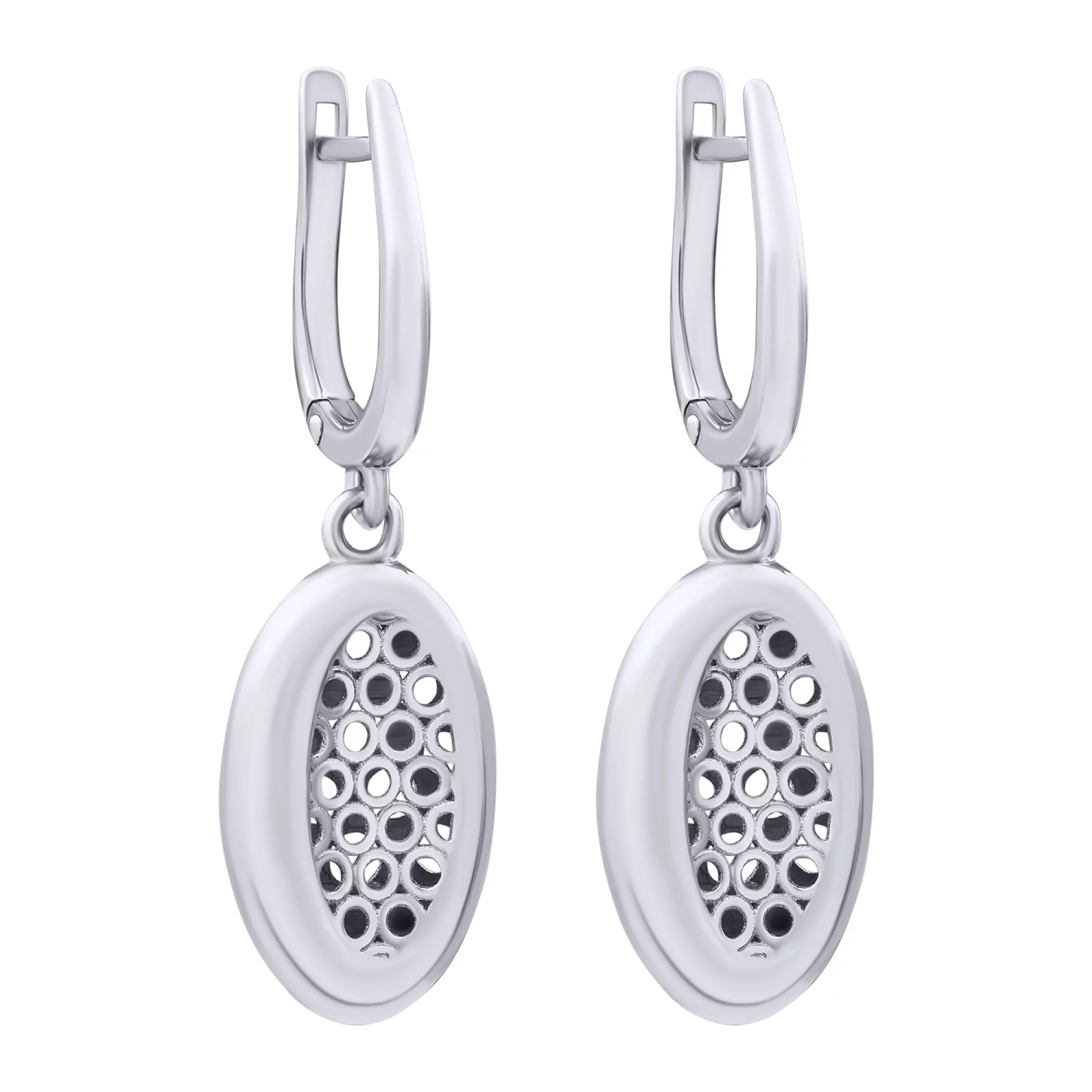 Сережки срібні з платиновим покриттям і підвісами - 878648 – зображення 1