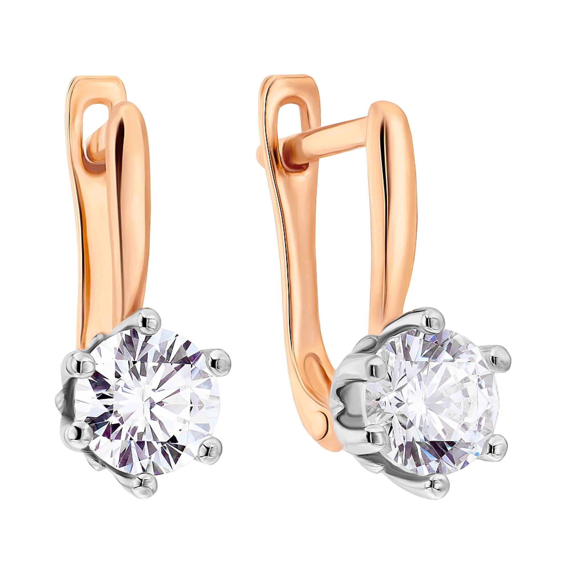 Сережки из комбинированного золота с фианитом - 961090 - 1