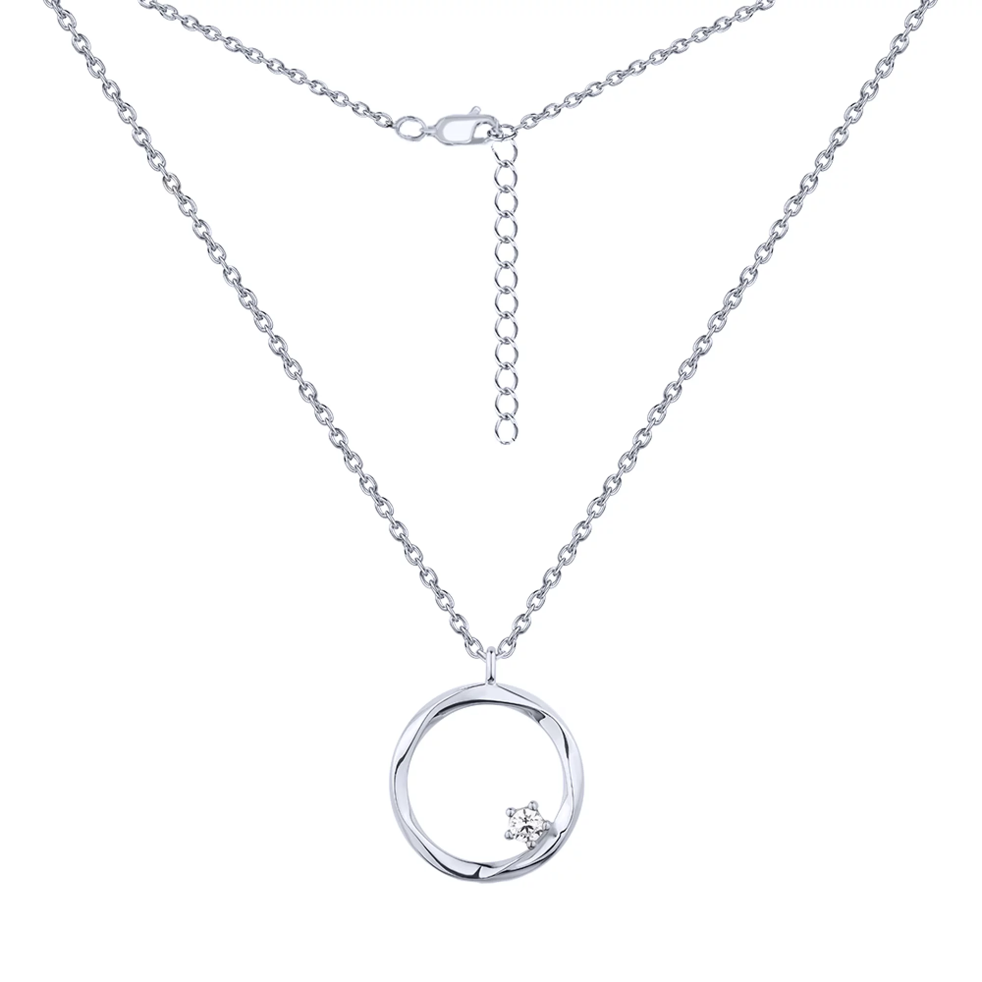 Цепочка с подвеской "Круг" серебряная с фианитом плетение якорь - 1609497 – изображение 1