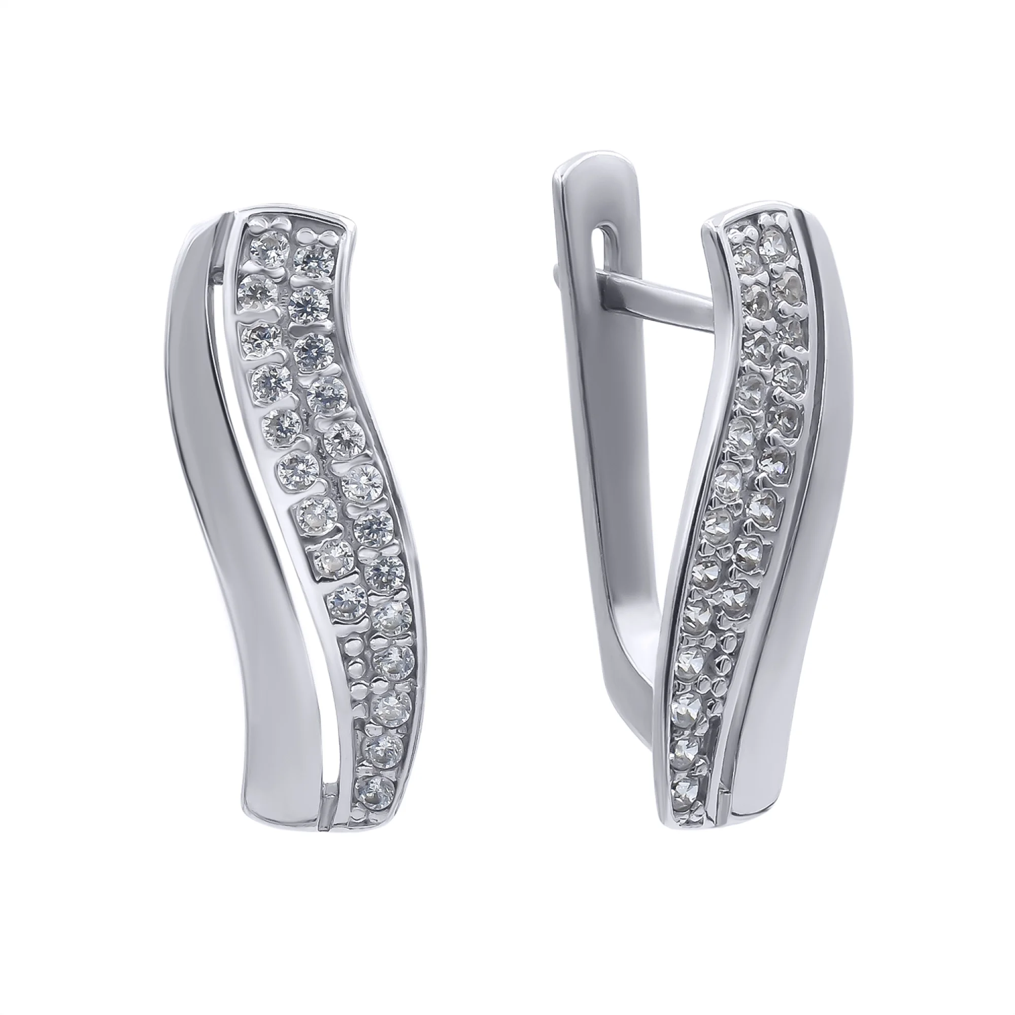 Серебряные серьги с цирконием - 375385 - 1