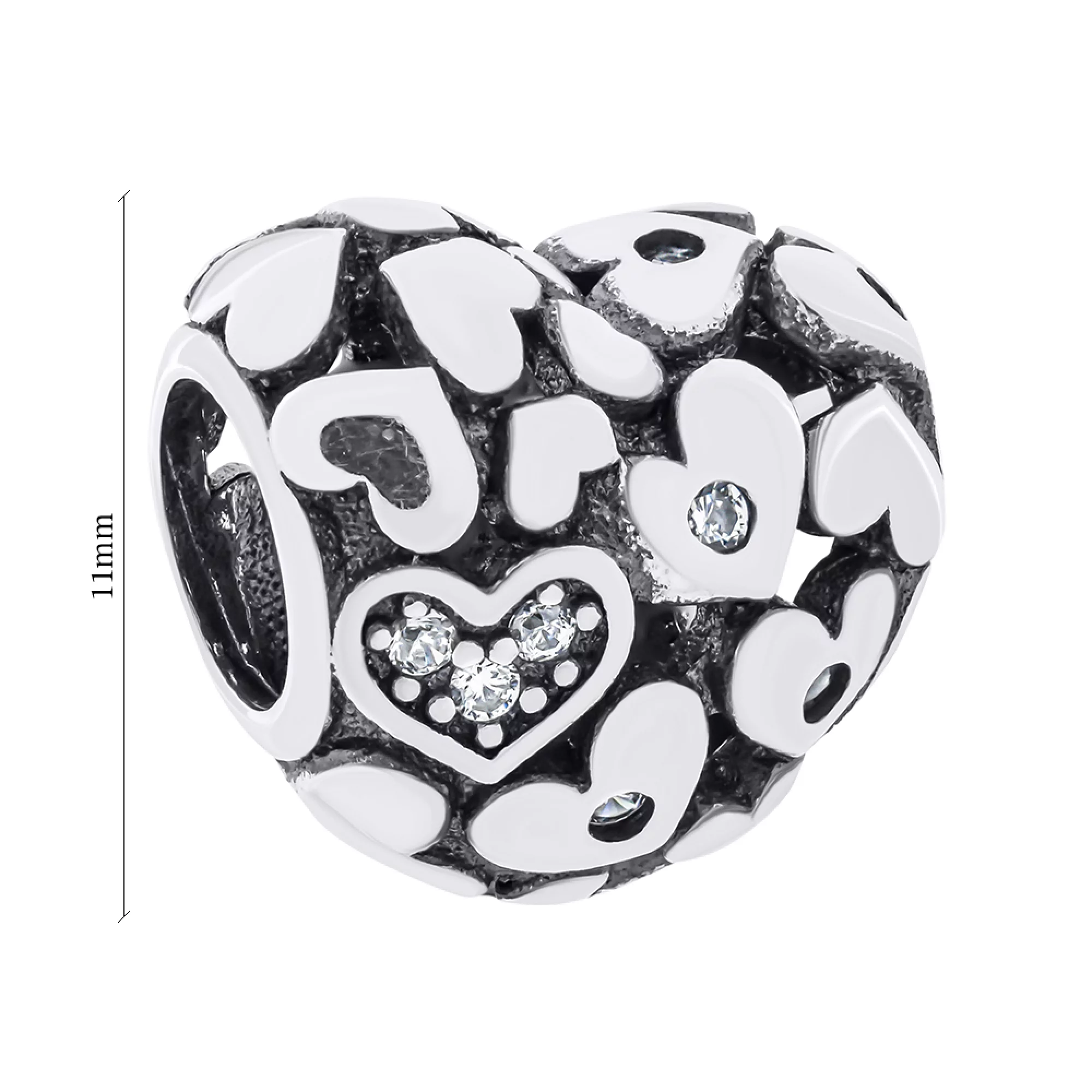 Шарм в форме "Сердца" с фианитами из серебра - 1505599 – изображение 2