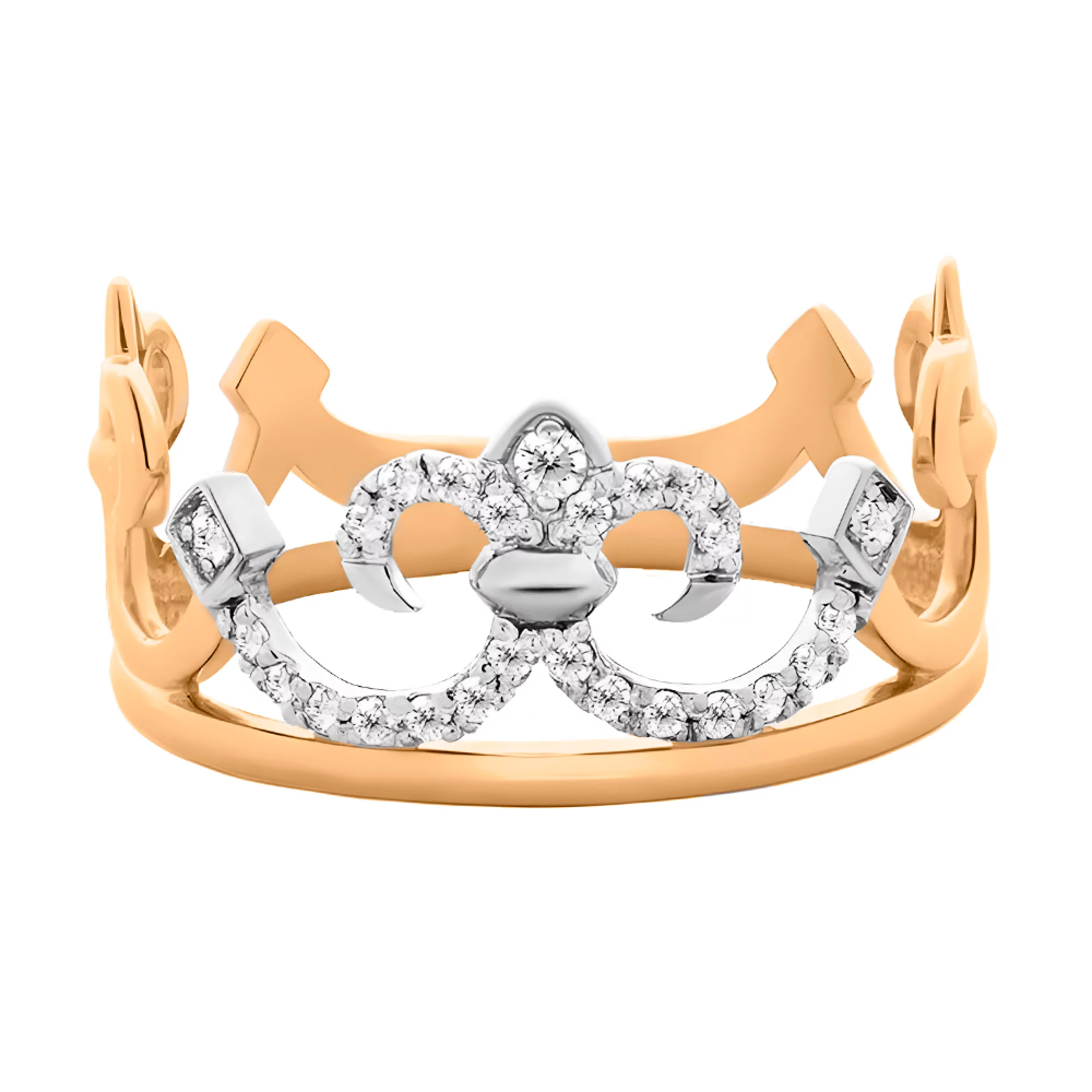 Золотое кольцо "Корона" с фианитом - 482820 – изображение 1