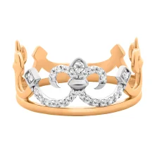 Каблучка "Корона" з фіанітами у комбінованому золоті - 482820