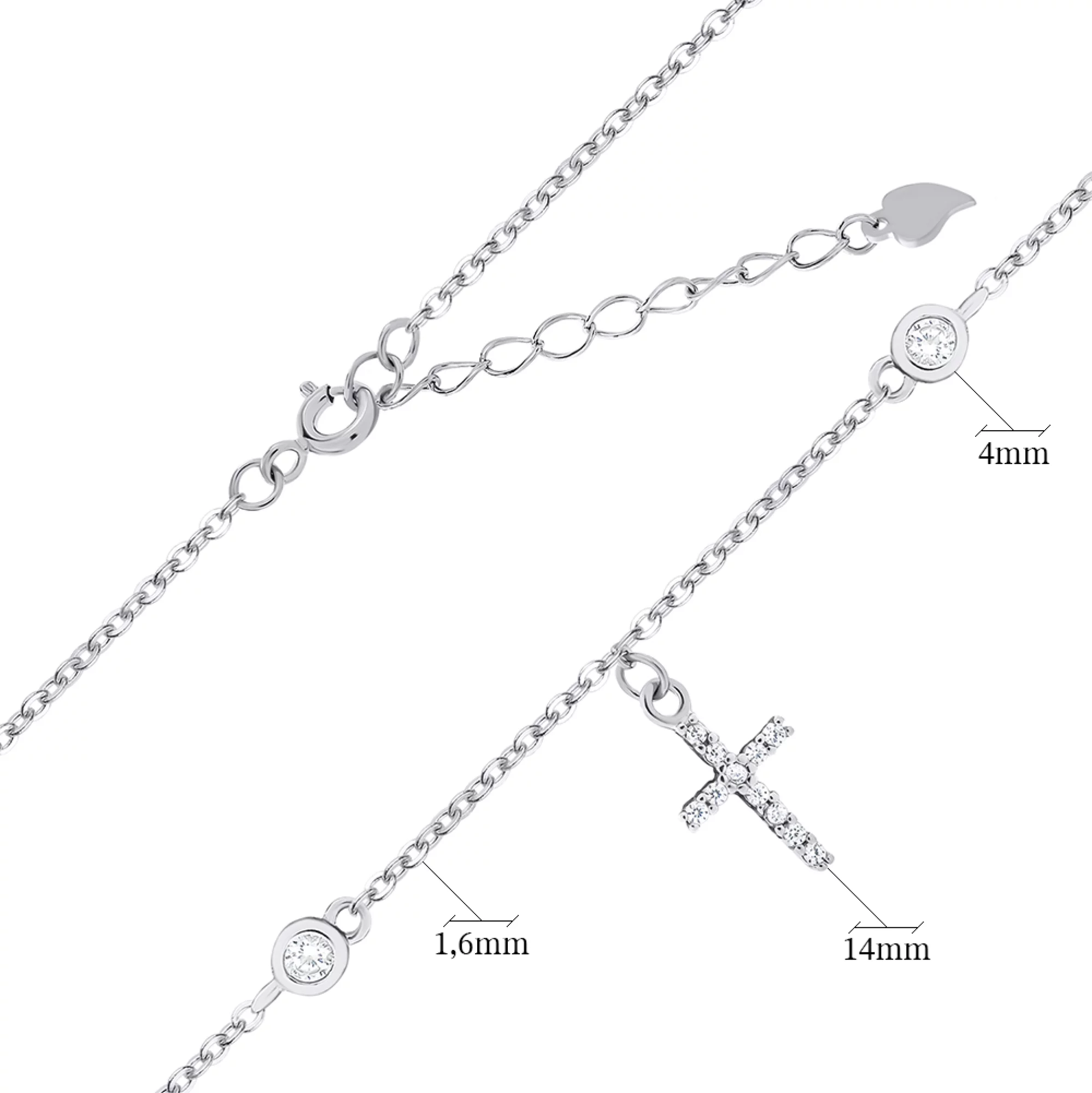 Кольє зі срібла з хрестиком і фіанітами якірне плетіння - 1503891 – зображення 2
