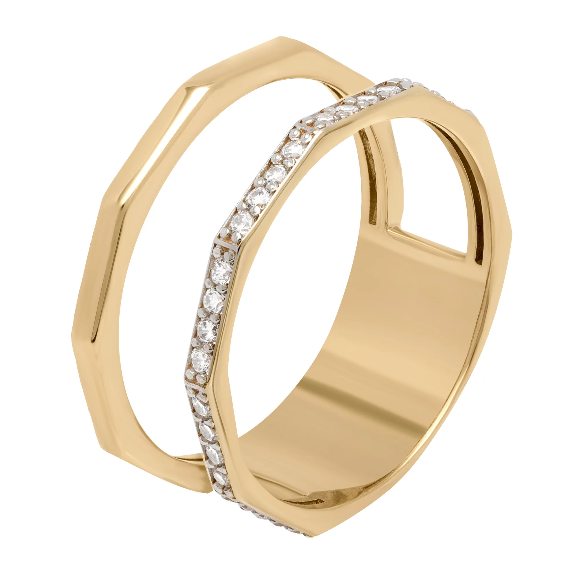 Двойное кольцо из красного золота с фианитами - 1762294 – изображение 1