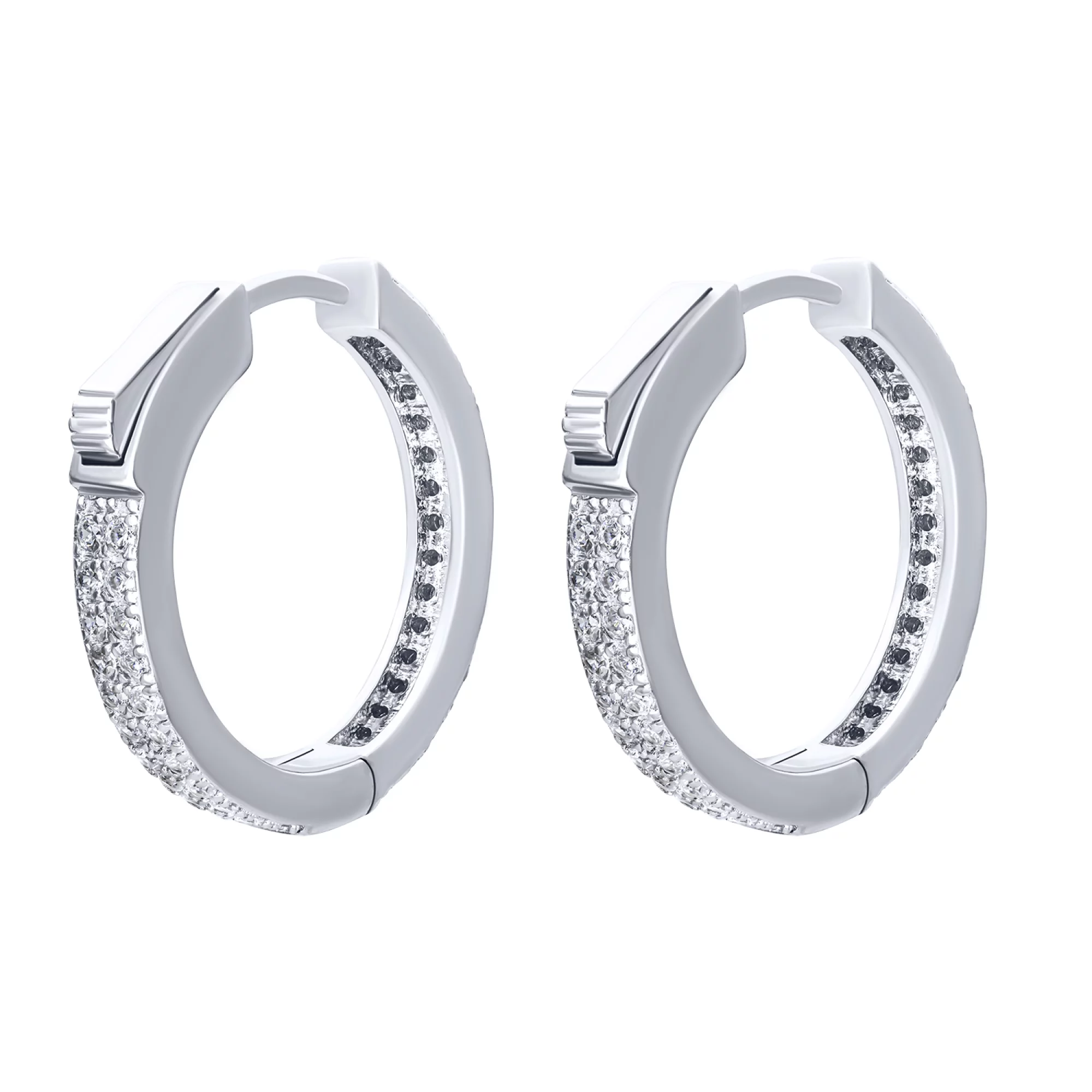 Серьги-кольца серебряные с фианитами - 1679731 – изображение 2