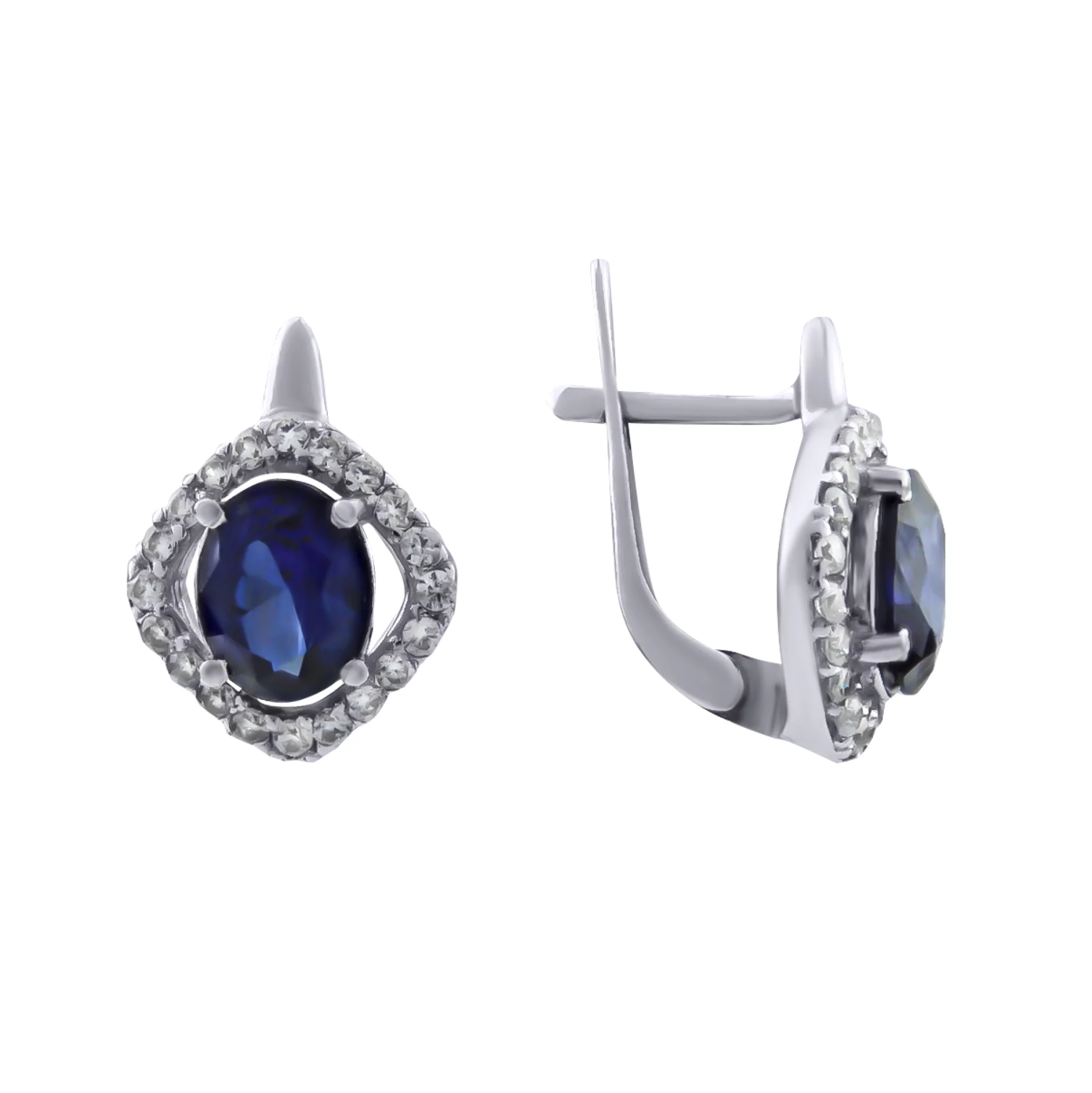 Срібні сережки з гідротермальним сапфіром і фіанітами - 594509 – зображення 1