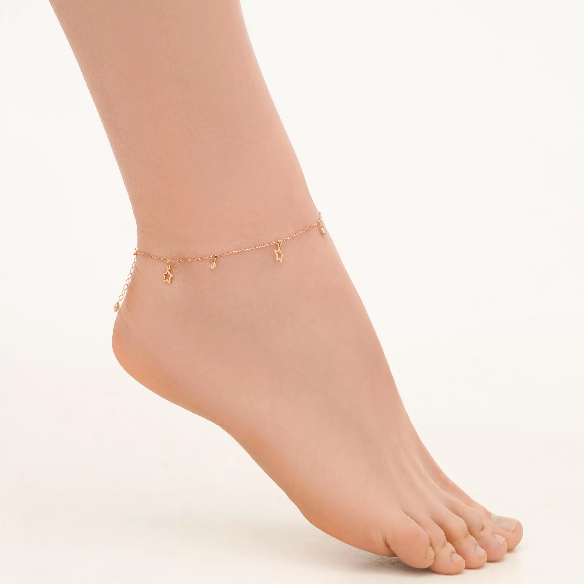 Браслет на ногу "Зірочка" з червоного золота з підвісами - 1737930 – зображення 2