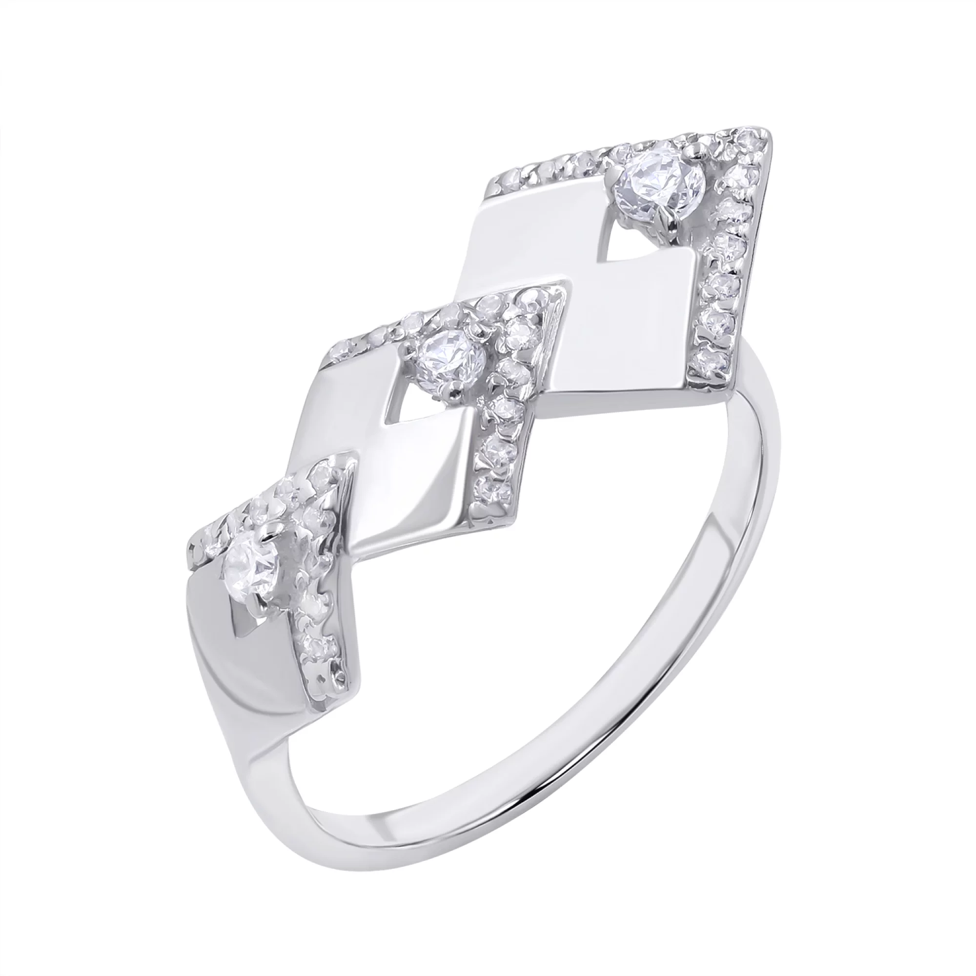 Серебряное кольцо с фианитом - 474147 – изображение 1