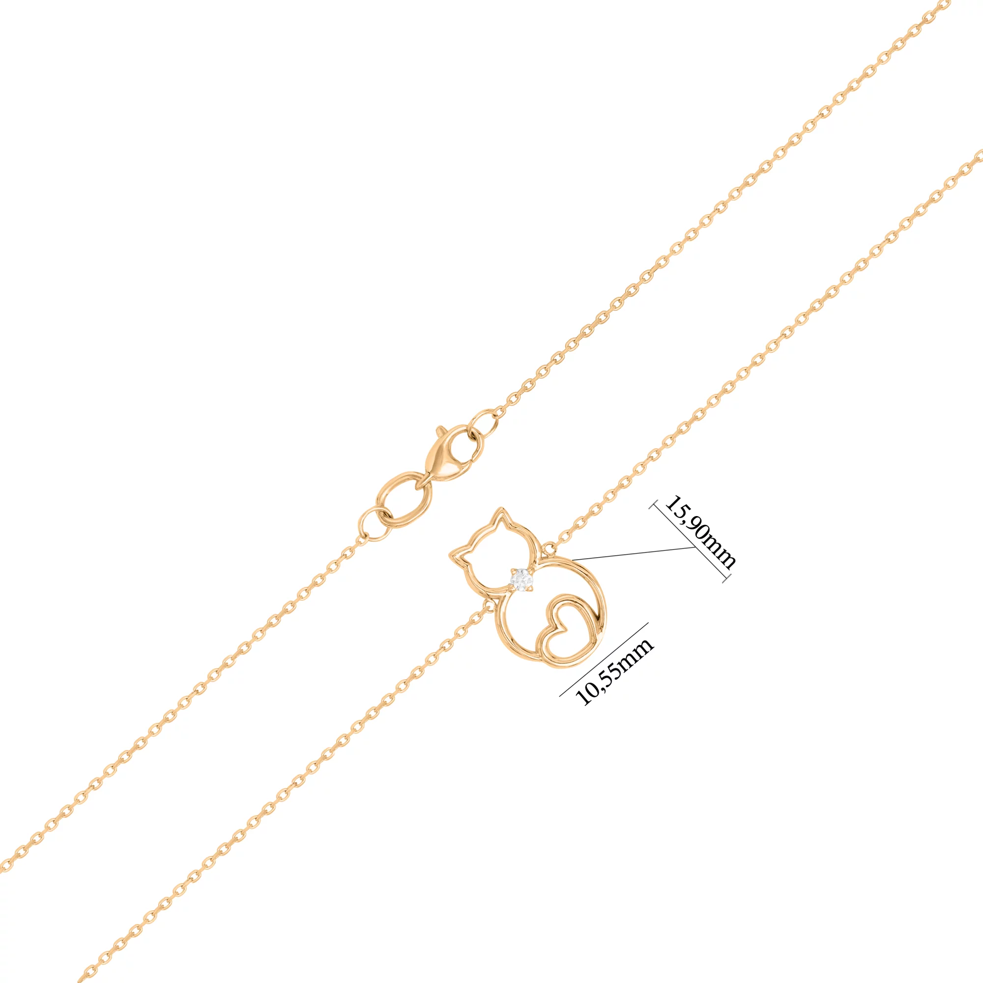 Золотое колье "Кошечка" с фианитом плетение якорь - 1636351 – изображение 3