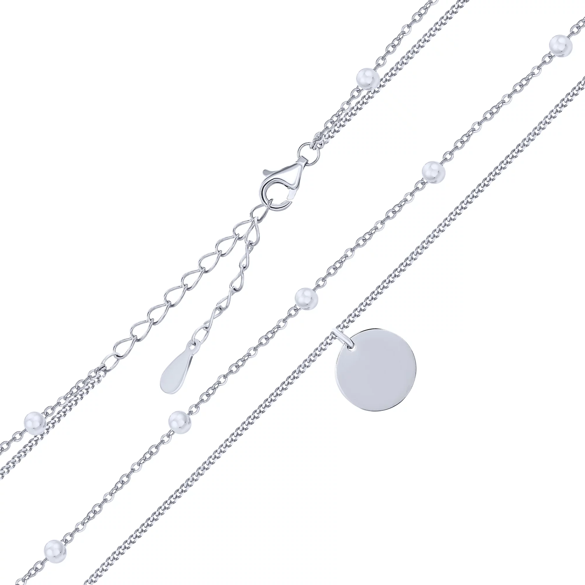 Подвійне срібне кольє "Монета" плетіння фантазія - 1592843 – зображення 2