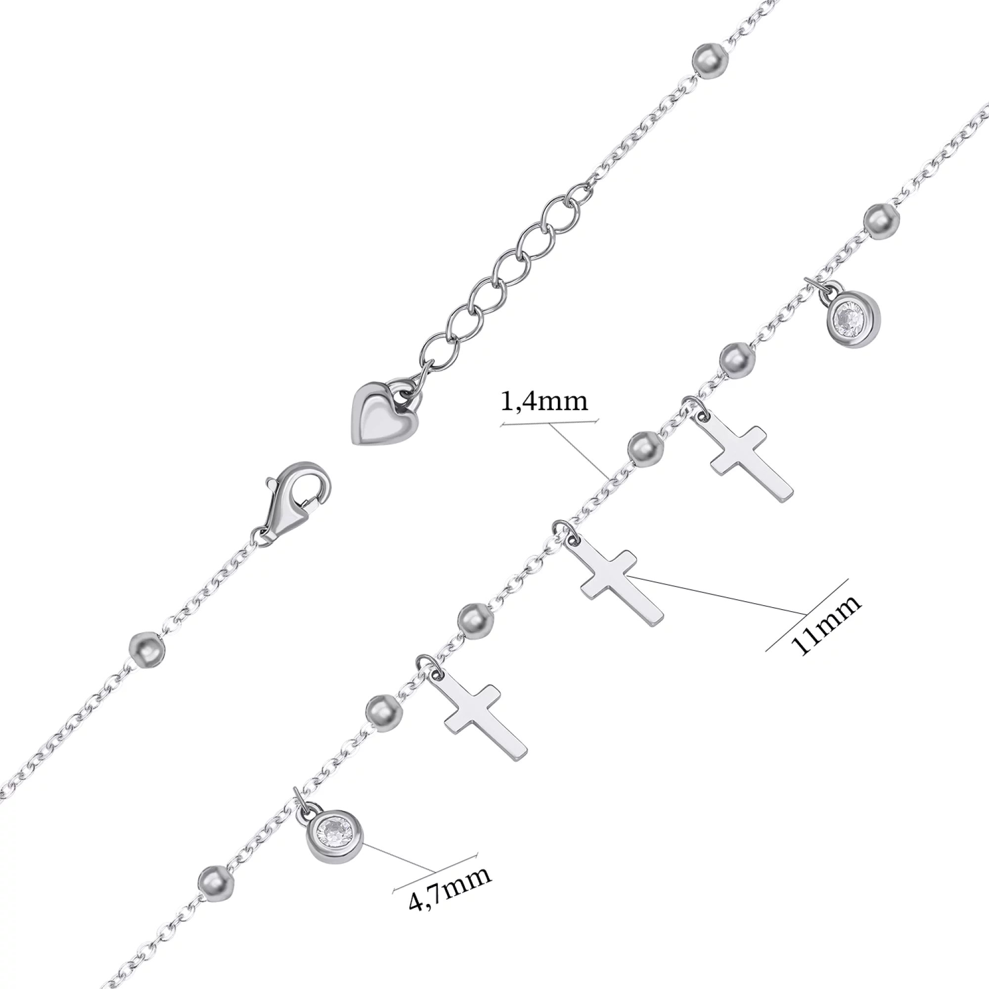 Браслет з хрестиками та фіанітом зі срібла плетіння якір - 1468759 – зображення 3