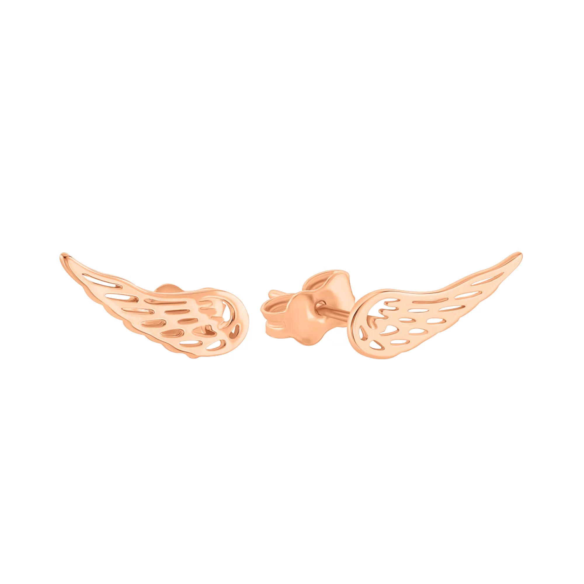 Сережки-гвоздики из красного золота "Крылья" - 1095078 – изображение 1