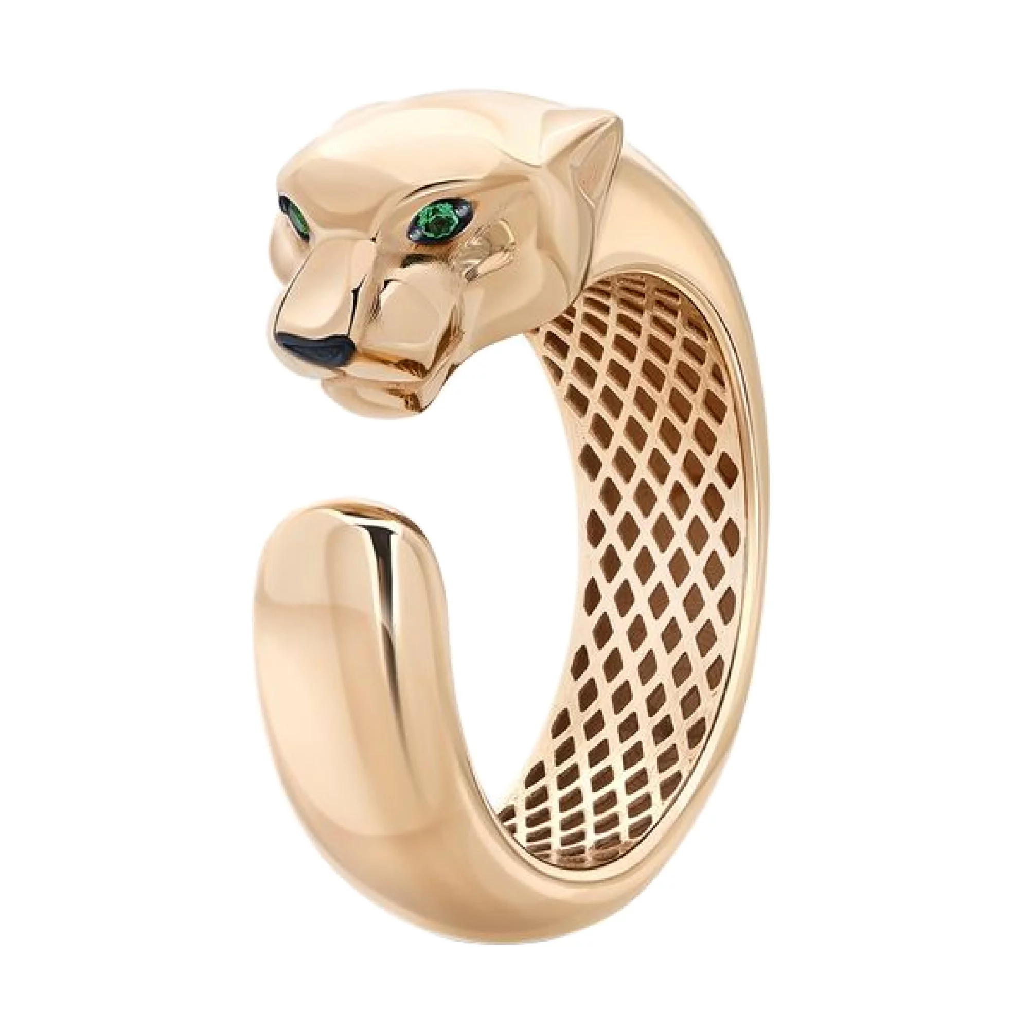 Золотое кольцо с зелеными фианитами Пантера - 482918 – изображение 1