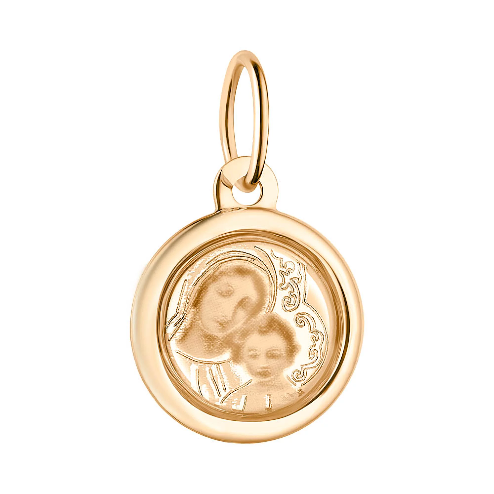 Круглая золотая ладанка "Божья Матерь с младенцем" - 1590467 – изображение 1