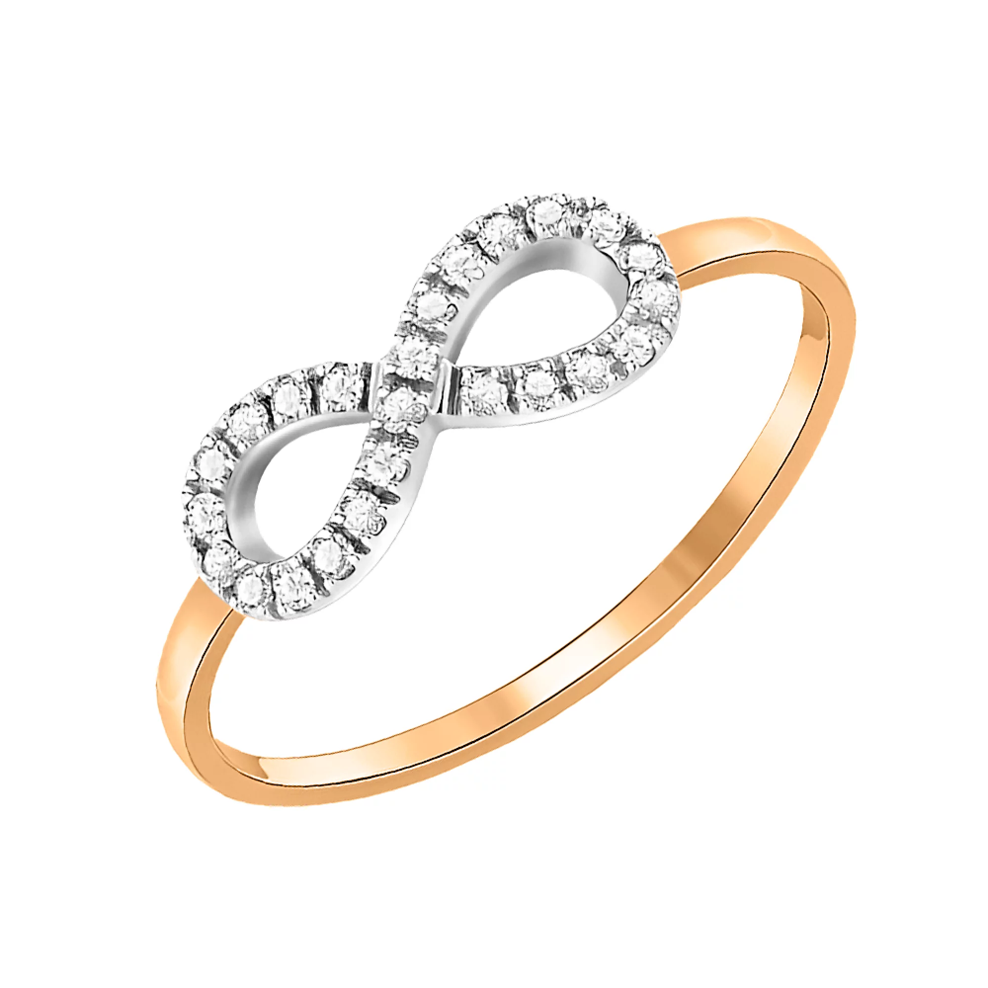 Золотое кольцо "Бесконечность" с фианитом - 482838 – изображение 1