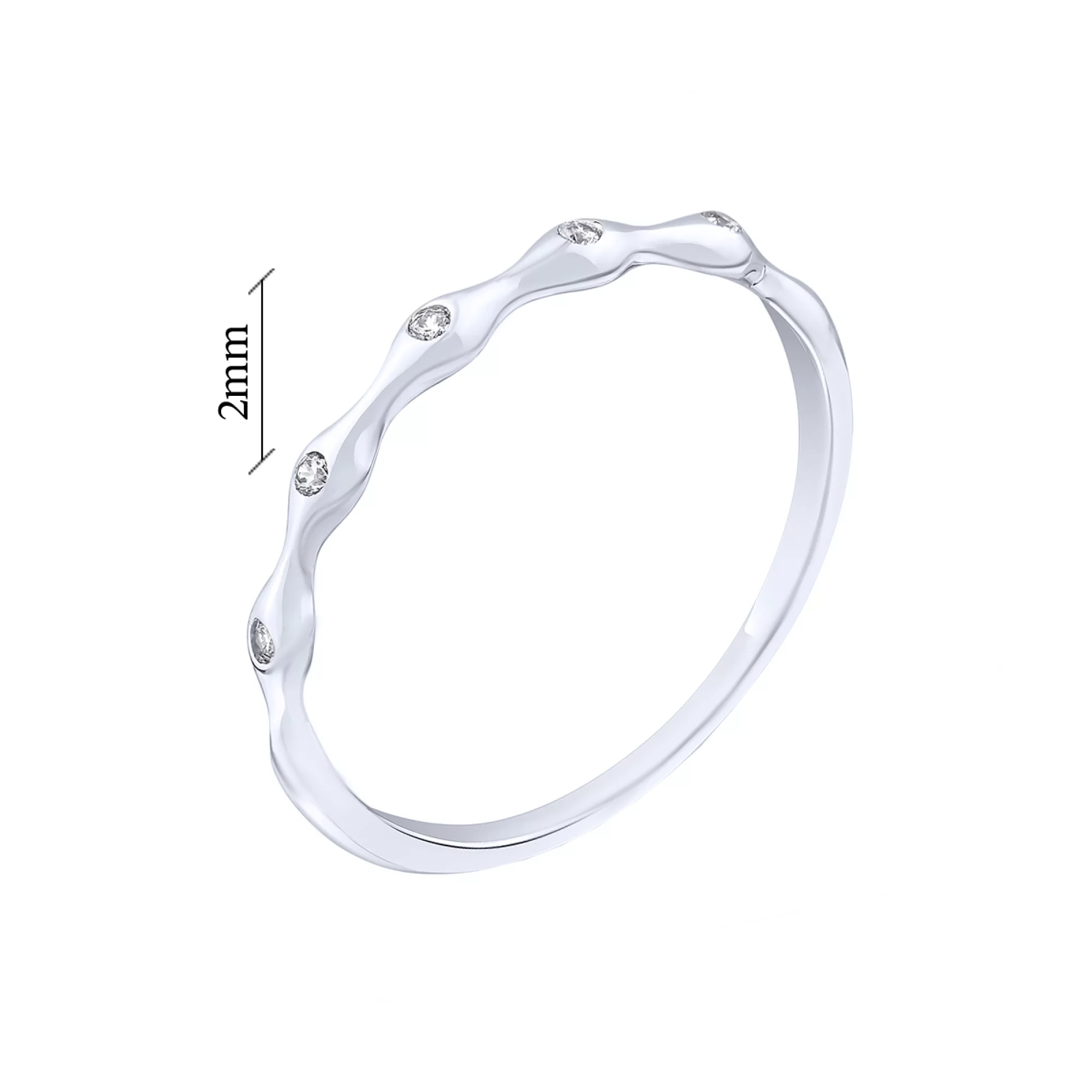Тонкое серебряное кольцо с фианитами - 1639755 – изображение 2