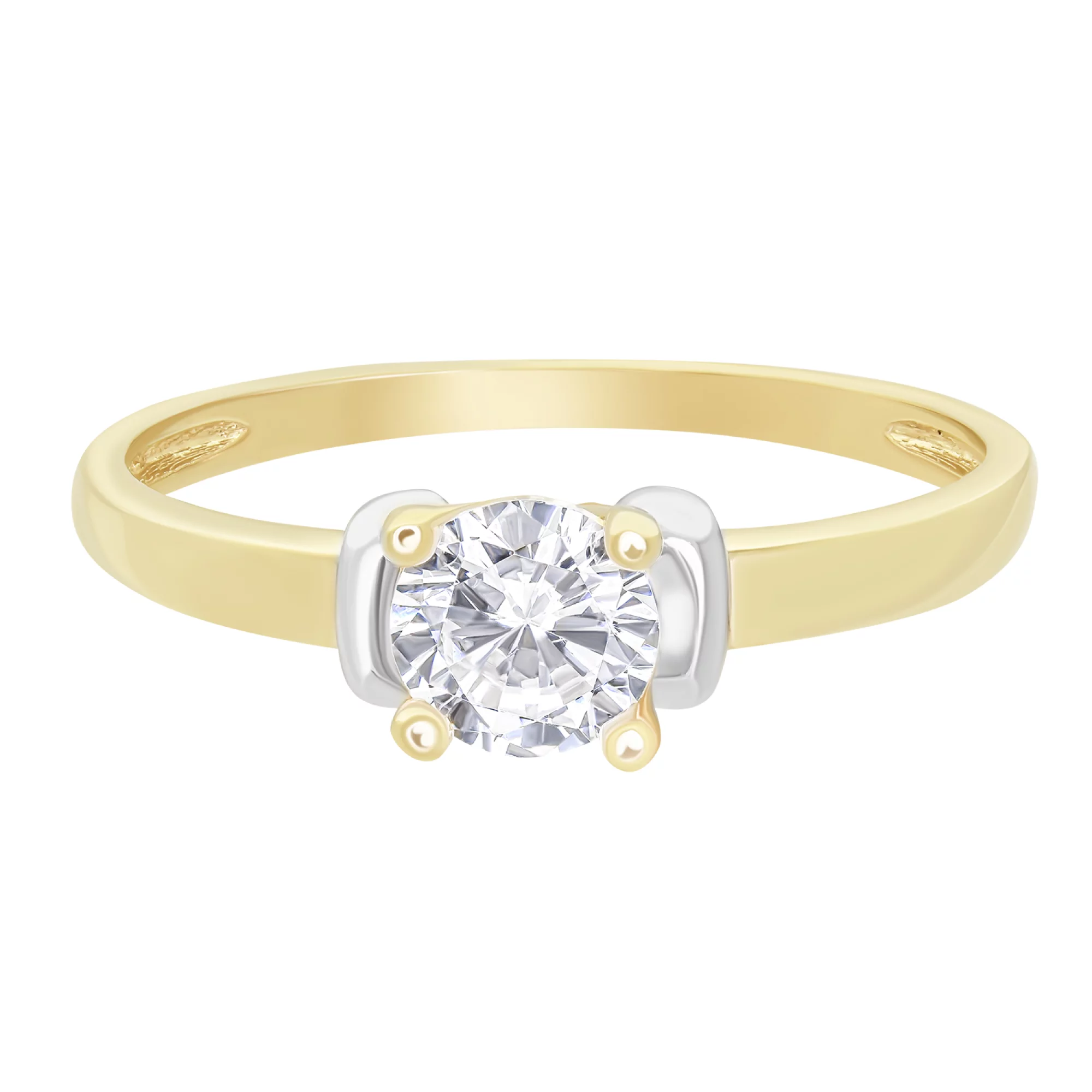 Помолвочное золотое кольцо с фианитом - 1578850 – изображение 2