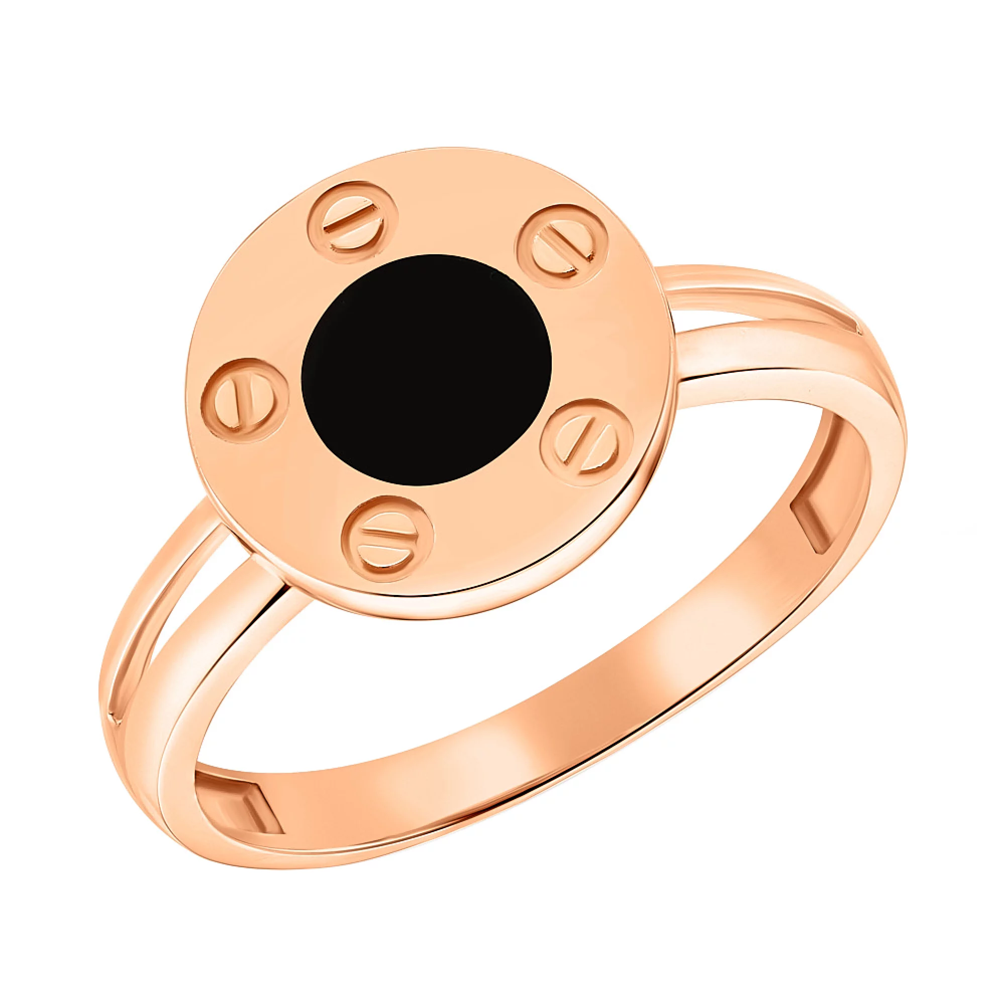 Кольцо "Love" из красного золота с эмалью - 1095005 – изображение 1
