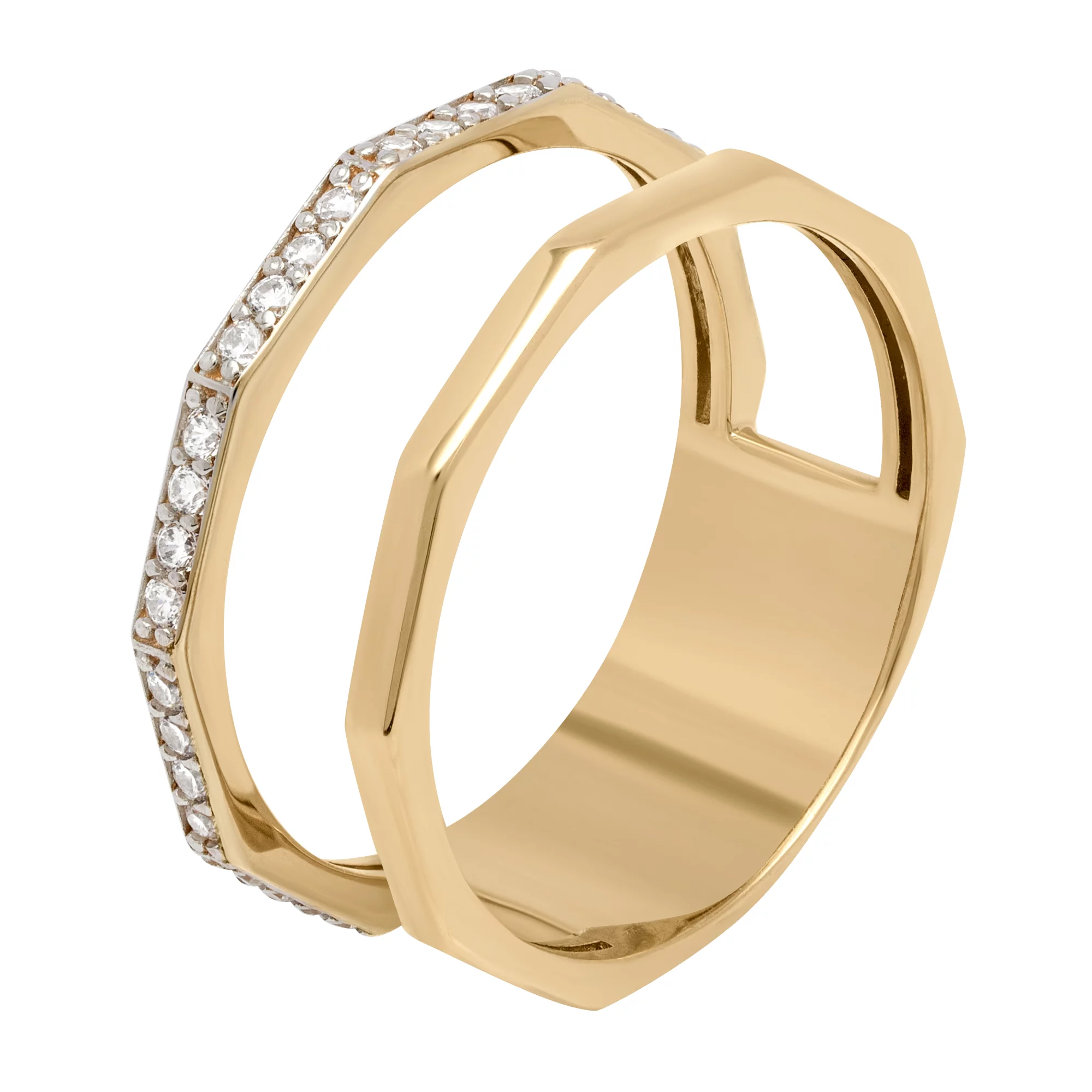 Двойное кольцо с дорожкой фианитов - 1690075 – изображение 1