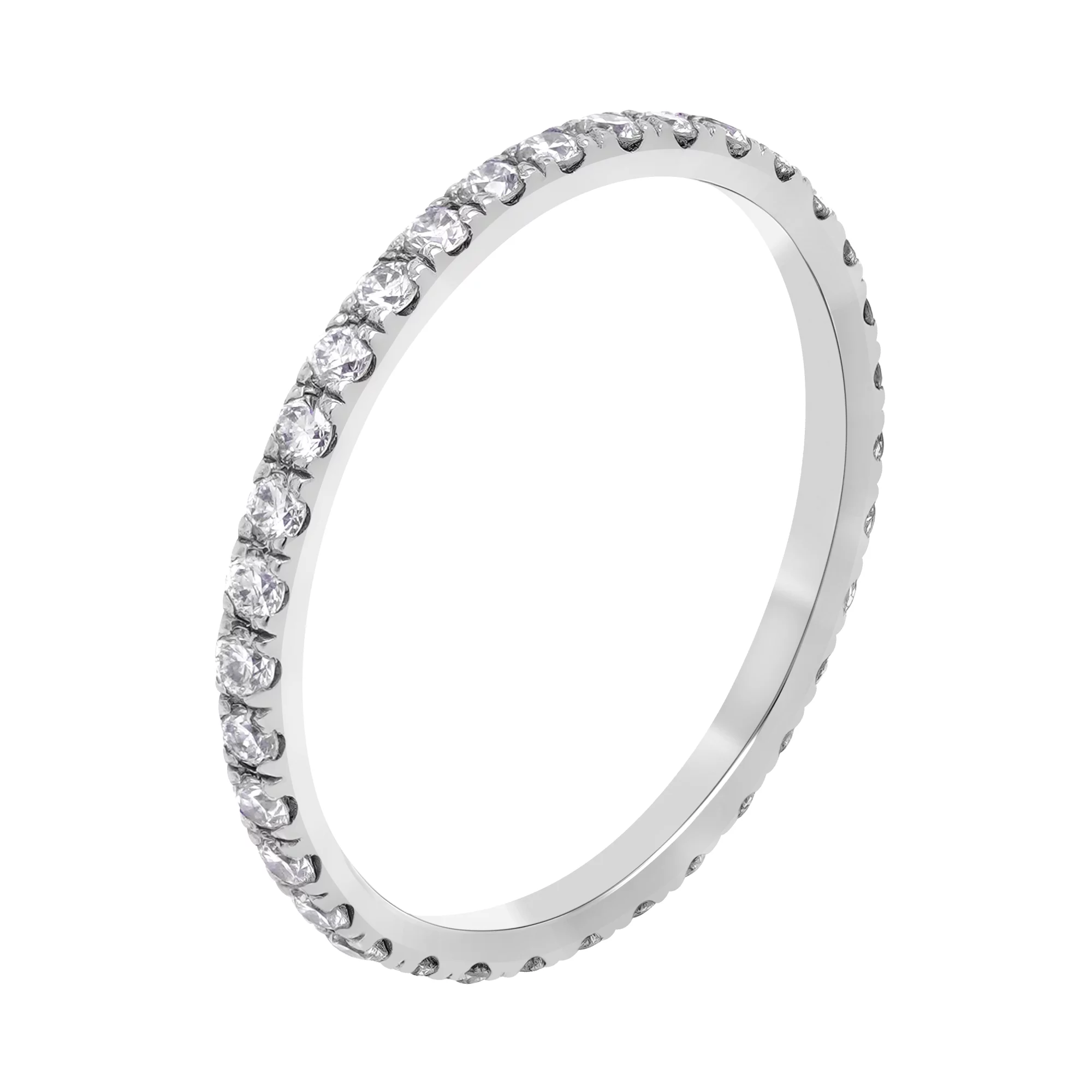 Тонка каблучка в білому золоті з доріжкою діамантів - 1730941 – зображення 1