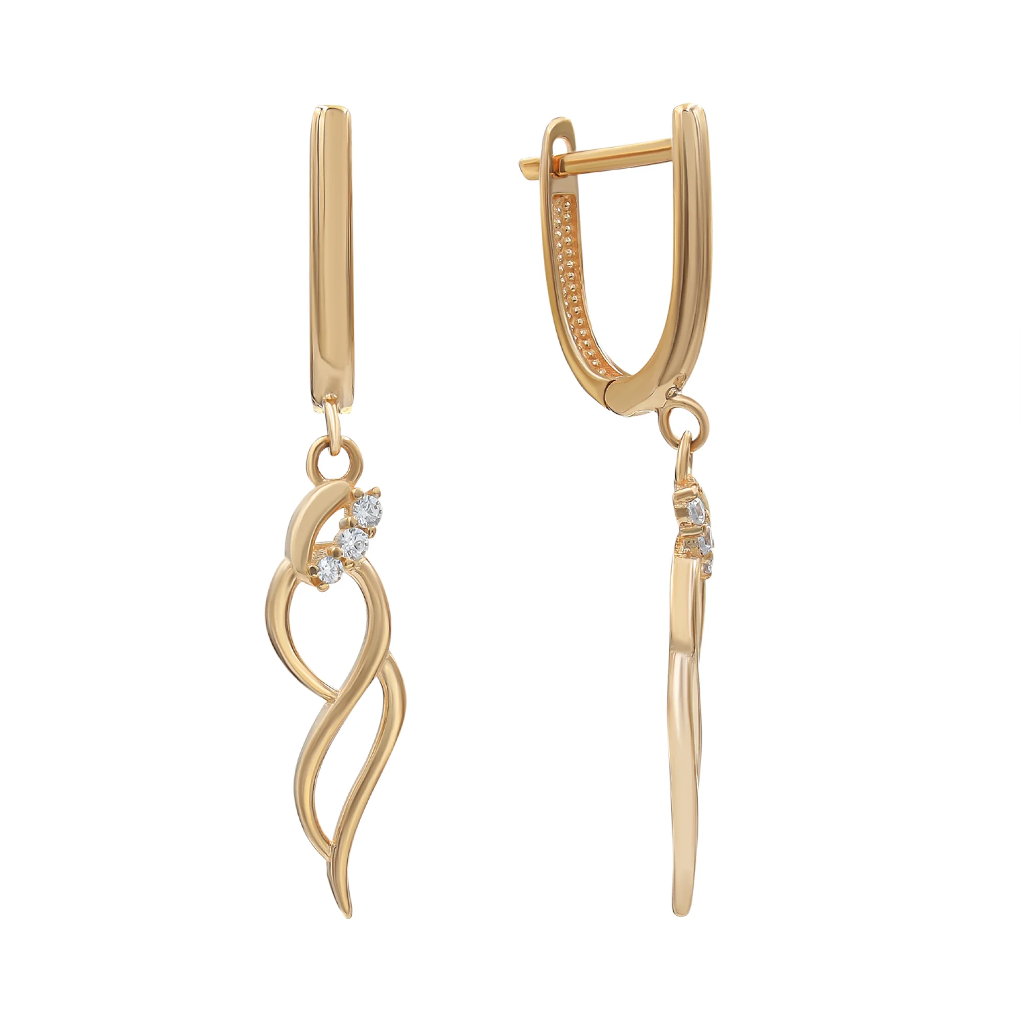Сережки из красного золота с фианитами с подвесами - 817522 - 1