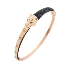 Жорсткий браслет з червоного золота "Пантера" з фіанітами - 1505473