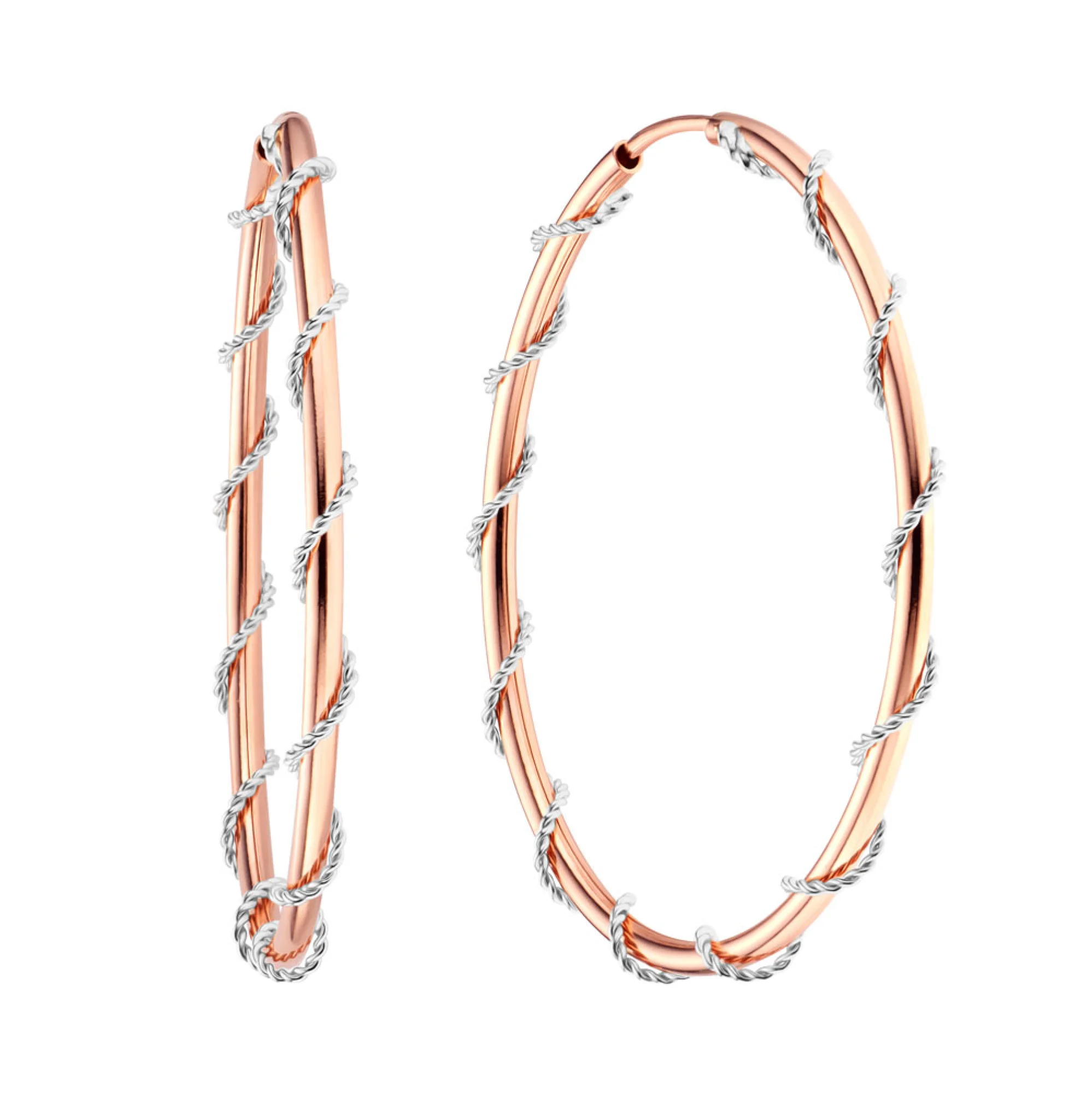 Сережки-кольца из комбинированного золота - 959541 - 1