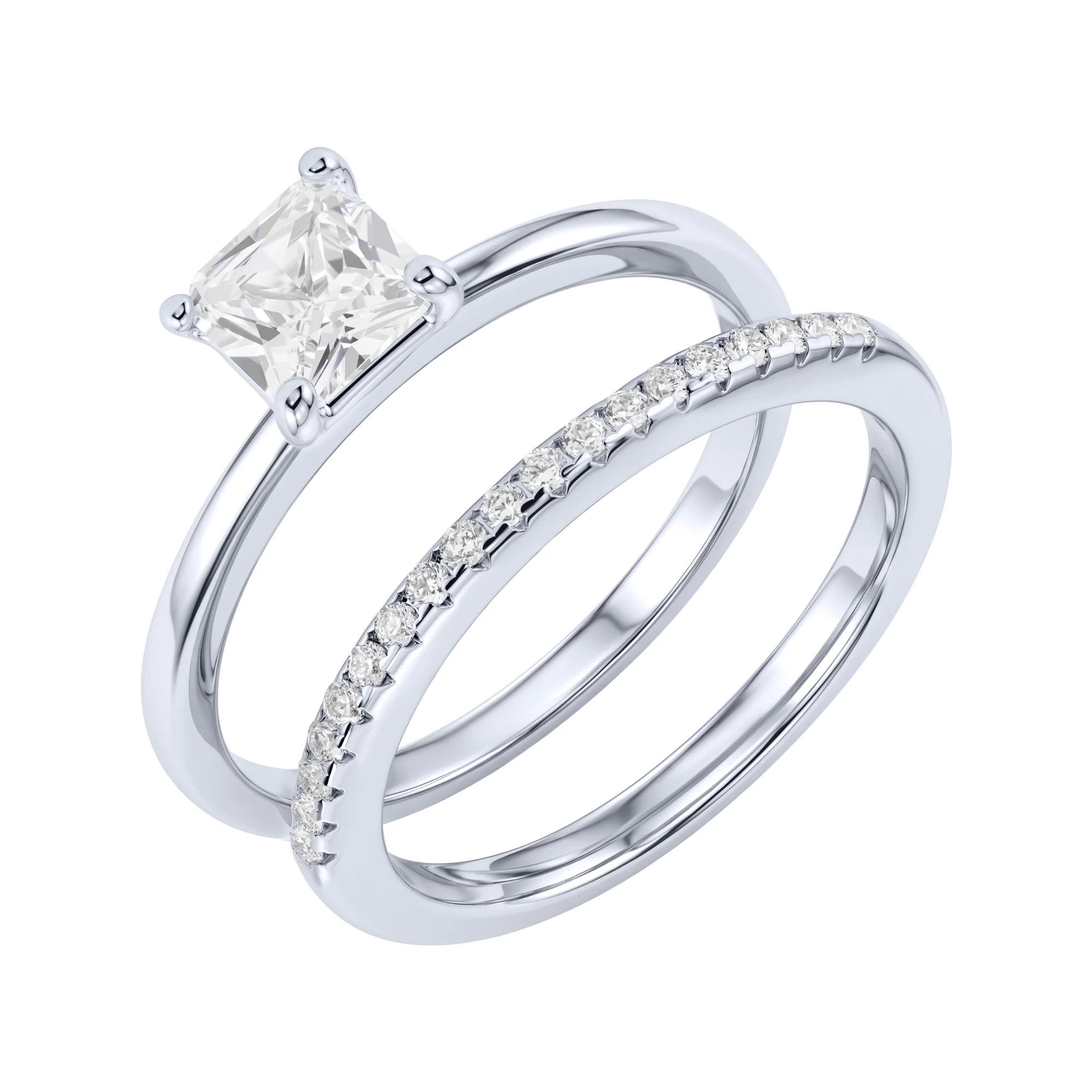 Серебряное двойное кольцо 2 в 1 с фианитами - 2289438 - 1