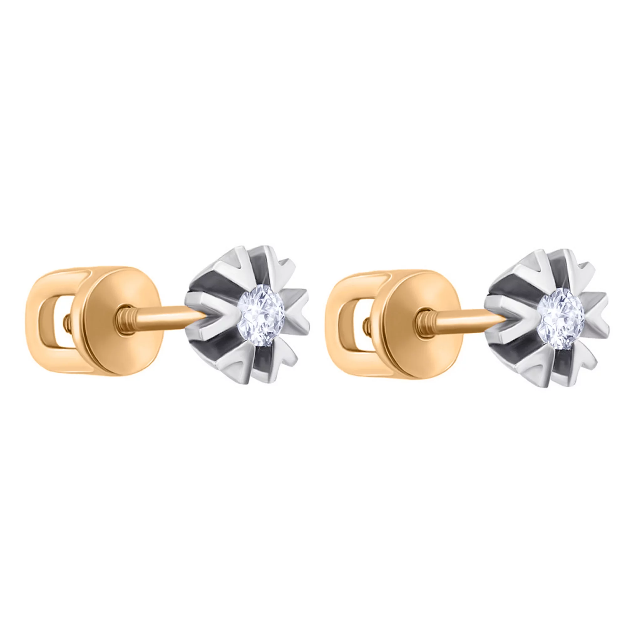 Золотые серьги-гвоздики с бриллиантом - 1706539 – изображение 1