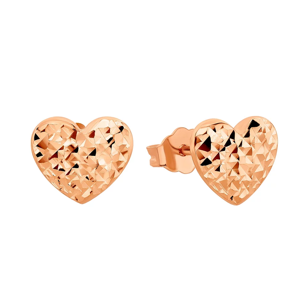 Сережки-гвоздики из красного золота Сердечки. Артикул 106043: цена, отзывы, фото – купить в интернет-магазине AURUM