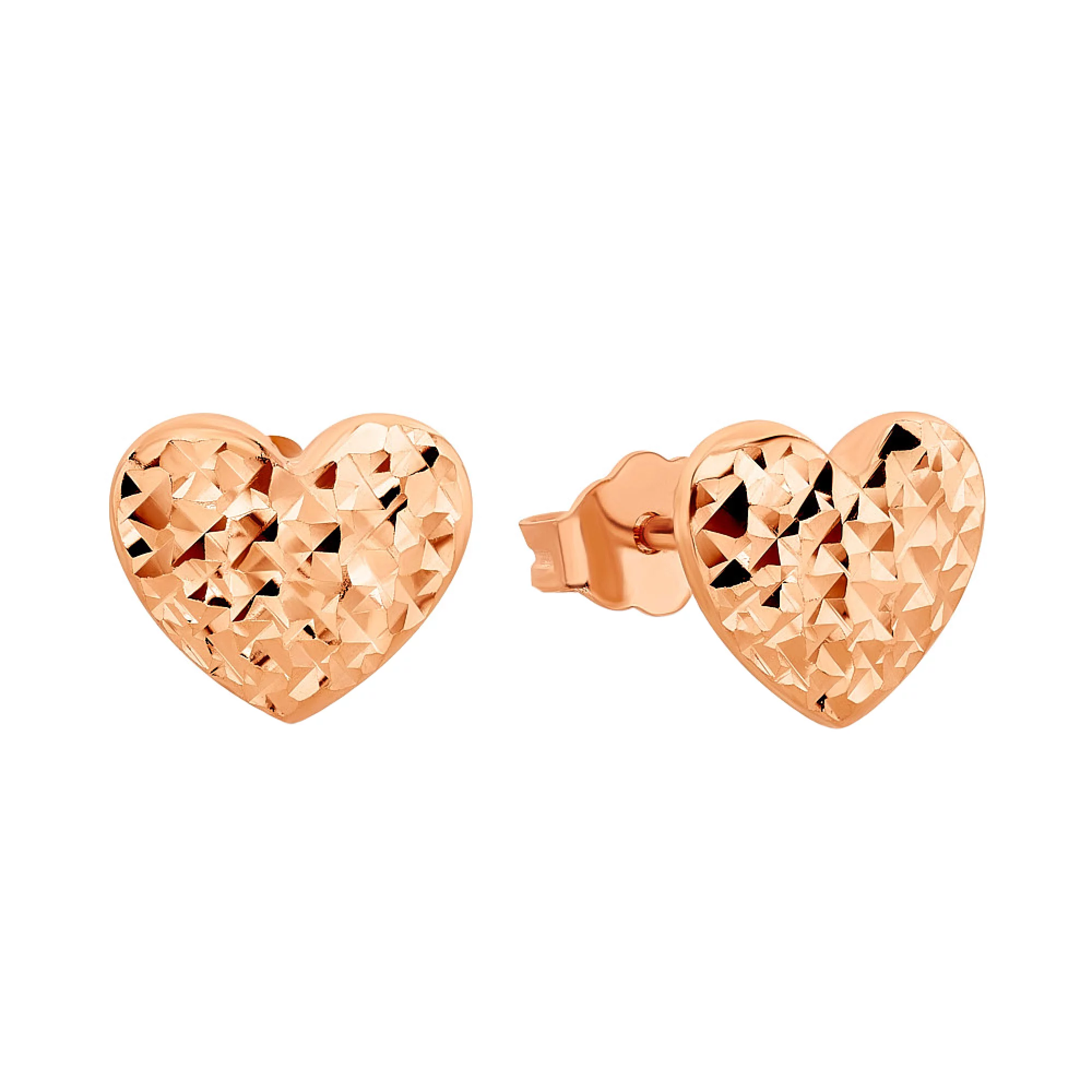 Сережки-гвоздики из красного золота "Сердечки" - 960254 – изображение 1