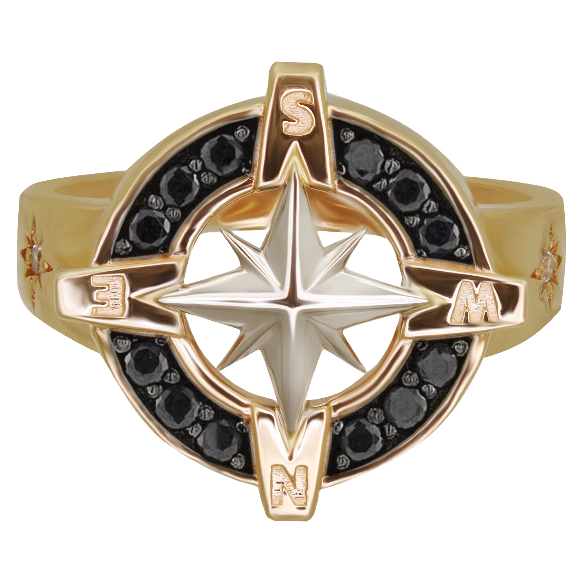 Перстень из комбинированного золота с фианитом Компас - 1421888 – изображение 2