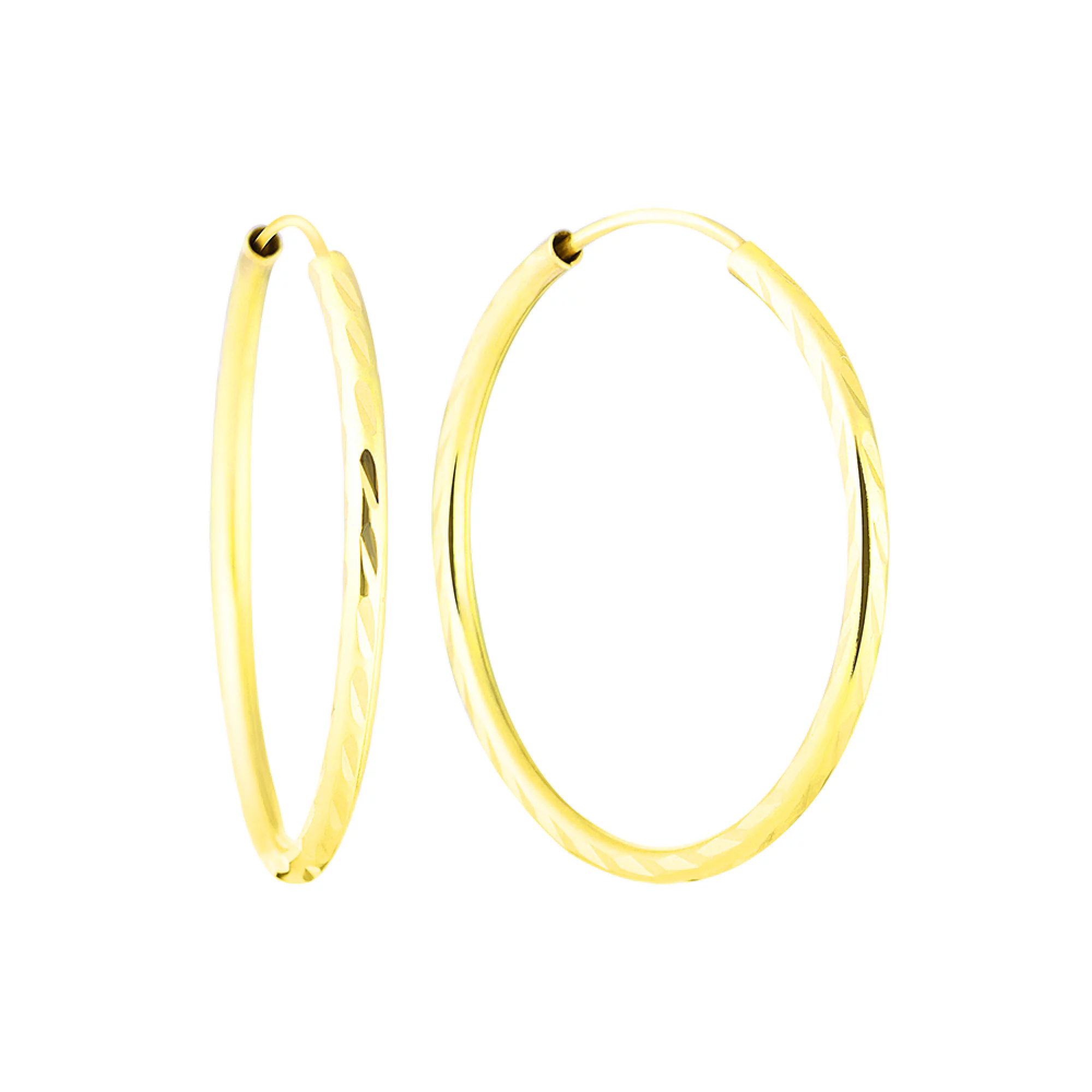 Серьги-кольца из желтого золота с алмазной гранью - 1502460 – изображение 1