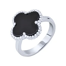 Каблучка зі срібла "Конюшина" з оніксом - 1996359