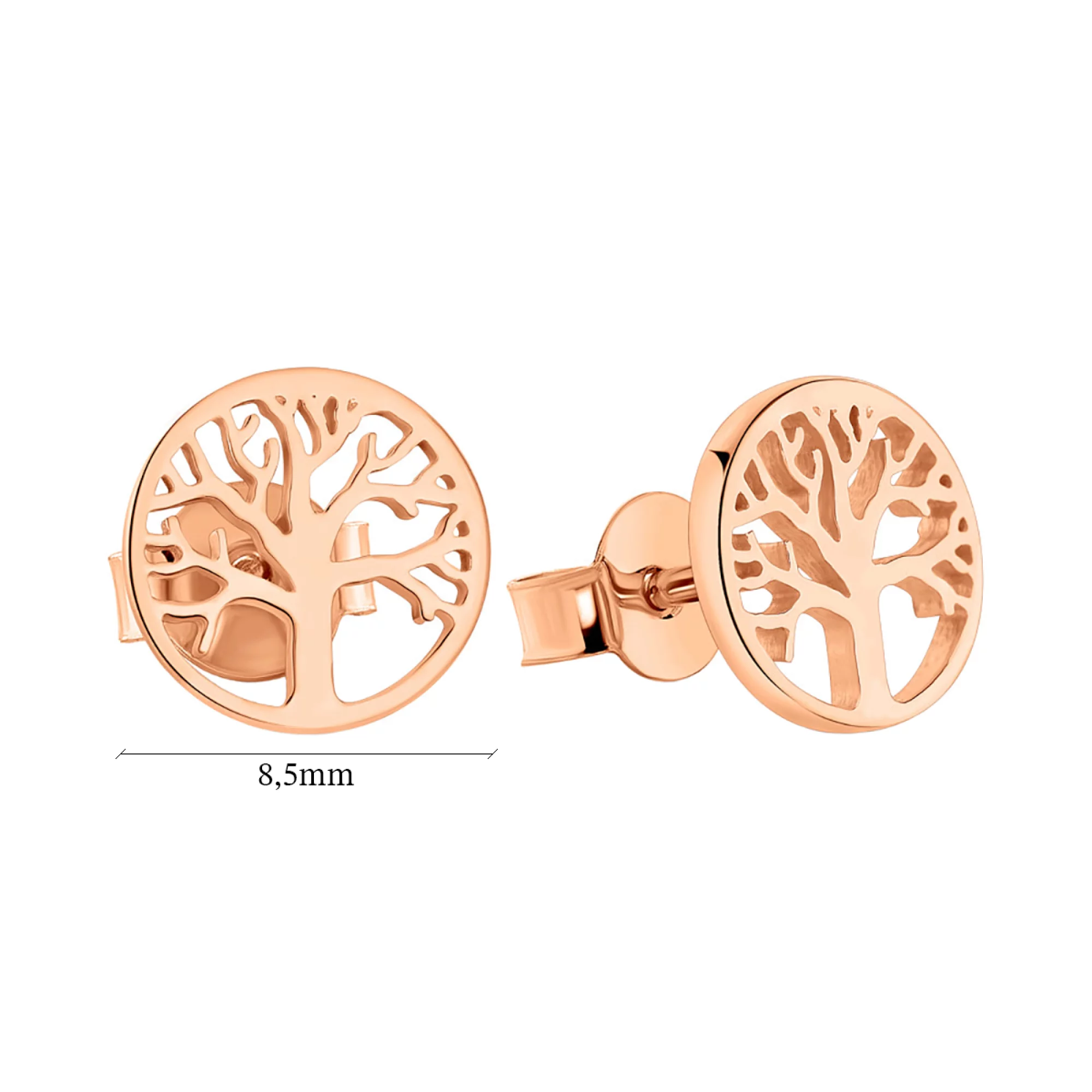 Сережки-гвоздики из красного золота "Дерево жизни" - 1095066 – изображение 2
