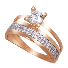 Каблучка подвійна з червоного золота з фіанітами - 962047